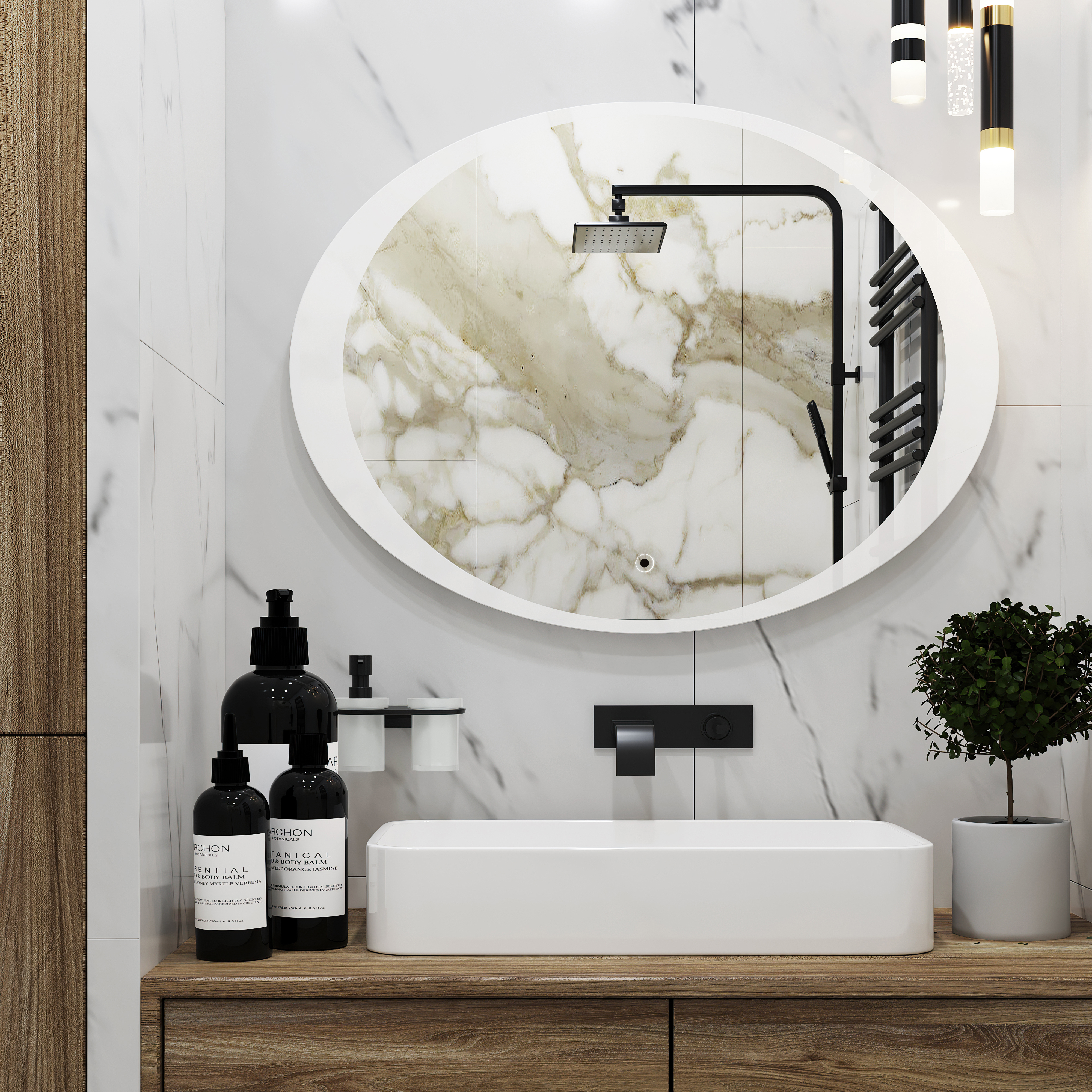 Изображение товара Зеркало для ванной Omega Glass Кан SD66 с подсветкой 80x60 см овальное