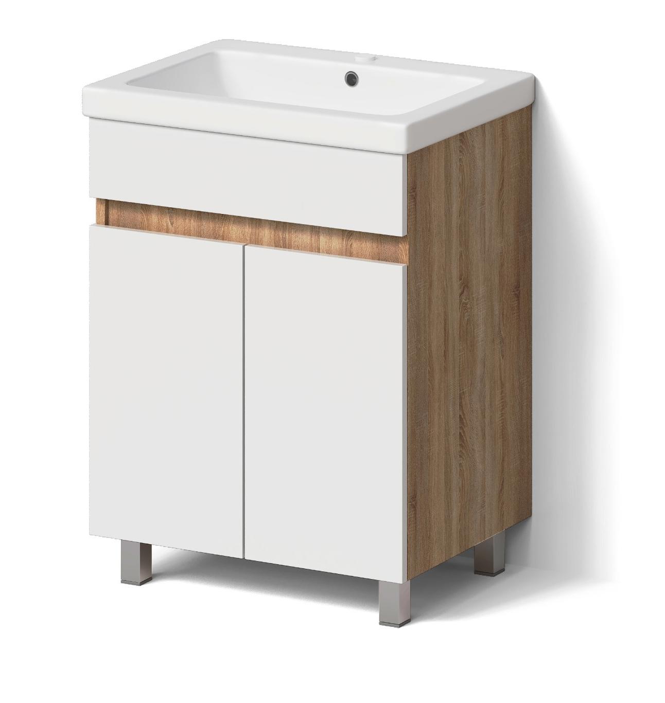 Изображение товара Тумба под раковину Cube 60 см напольная эмаль цвет белый глянец/дуб вотан