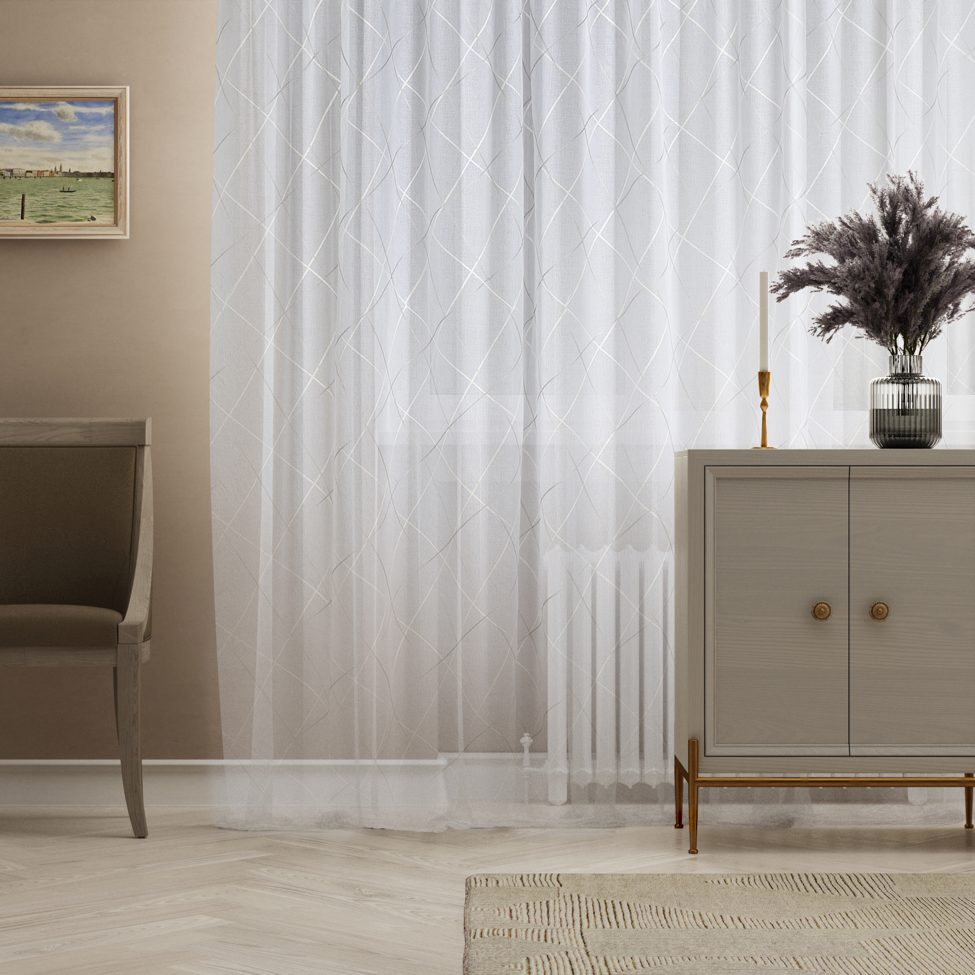 Изображение товара Тюль на ленте Ромб 300x260 см экрю сетка вуаль современный дизайн