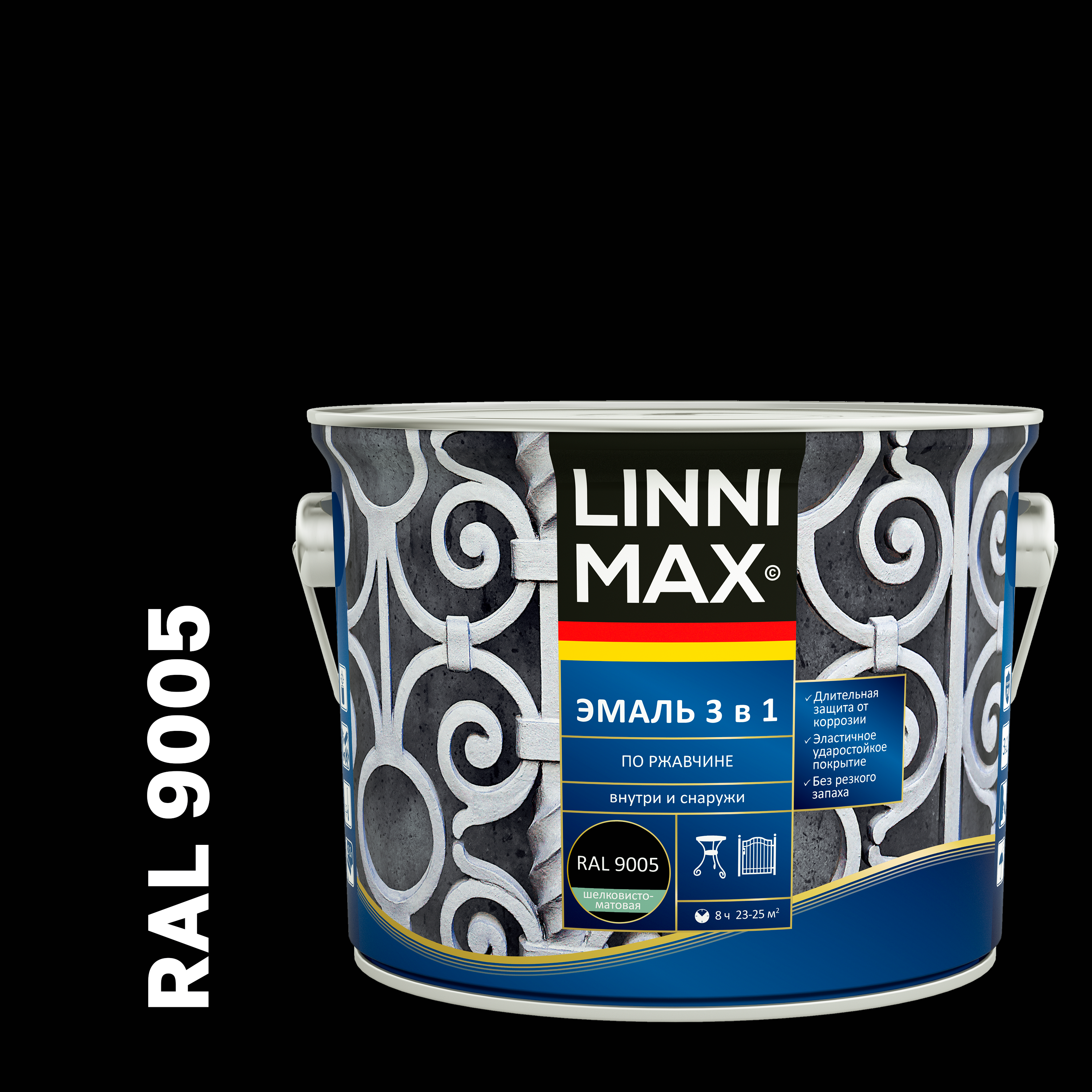 Изображение товара Грунт-эмаль по ржавчине Linnimax 3 в 1 черная 2.5 л для металла и дерева
