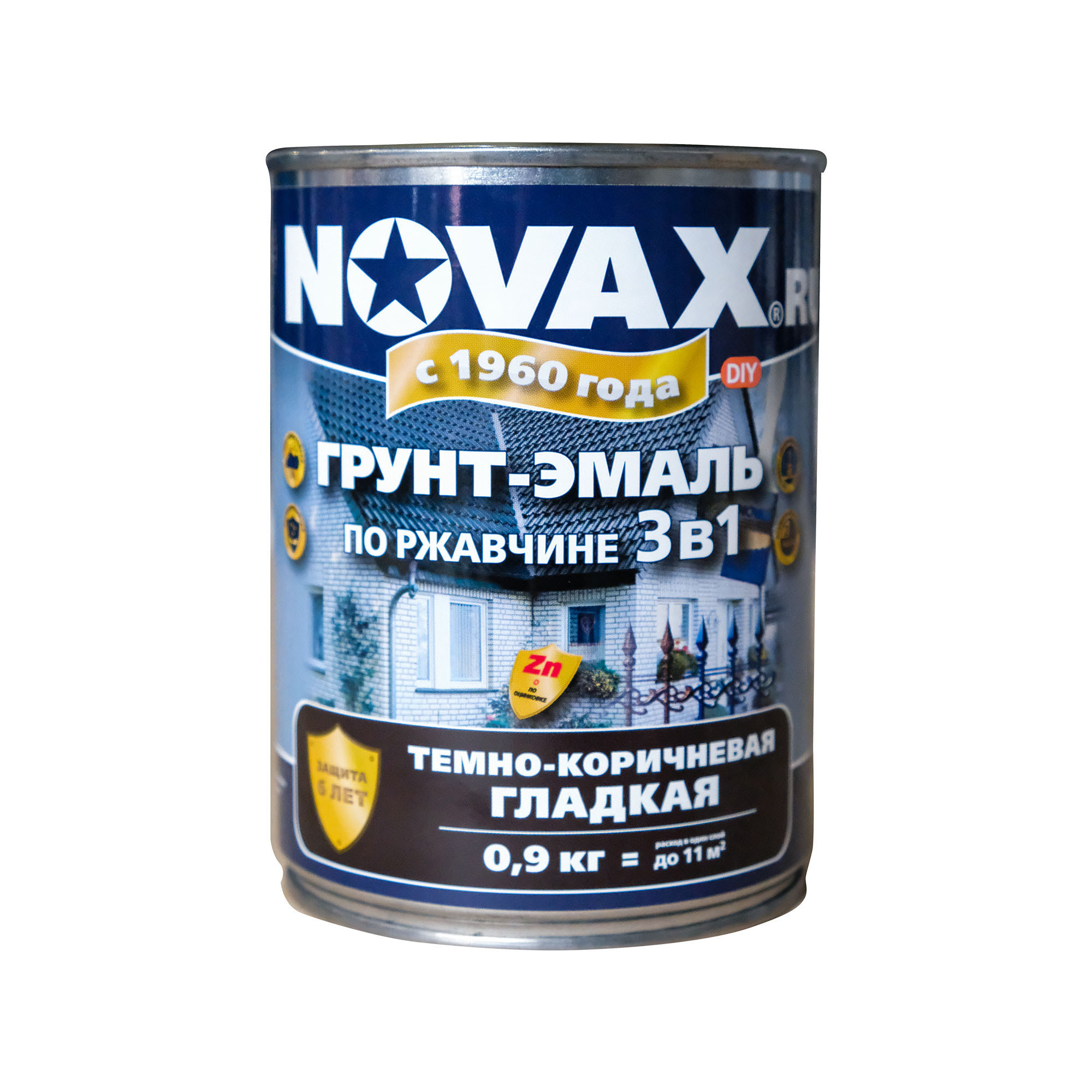 Изображение товара Грунт-эмаль 3 в 1 по металлу Novax темно-коричневый 0.9 кг