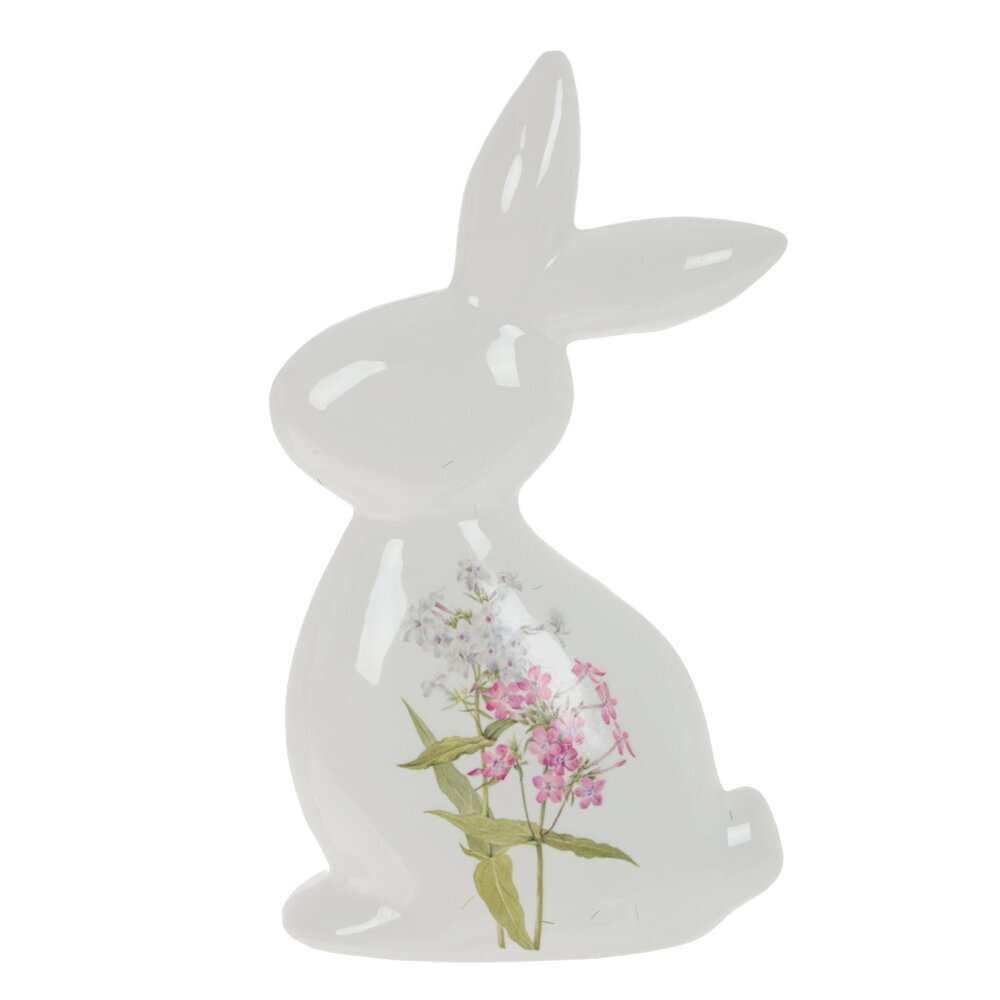Изображение товара Фигурка Заяц из керамики 20 см — декоративная белая с розовым декором