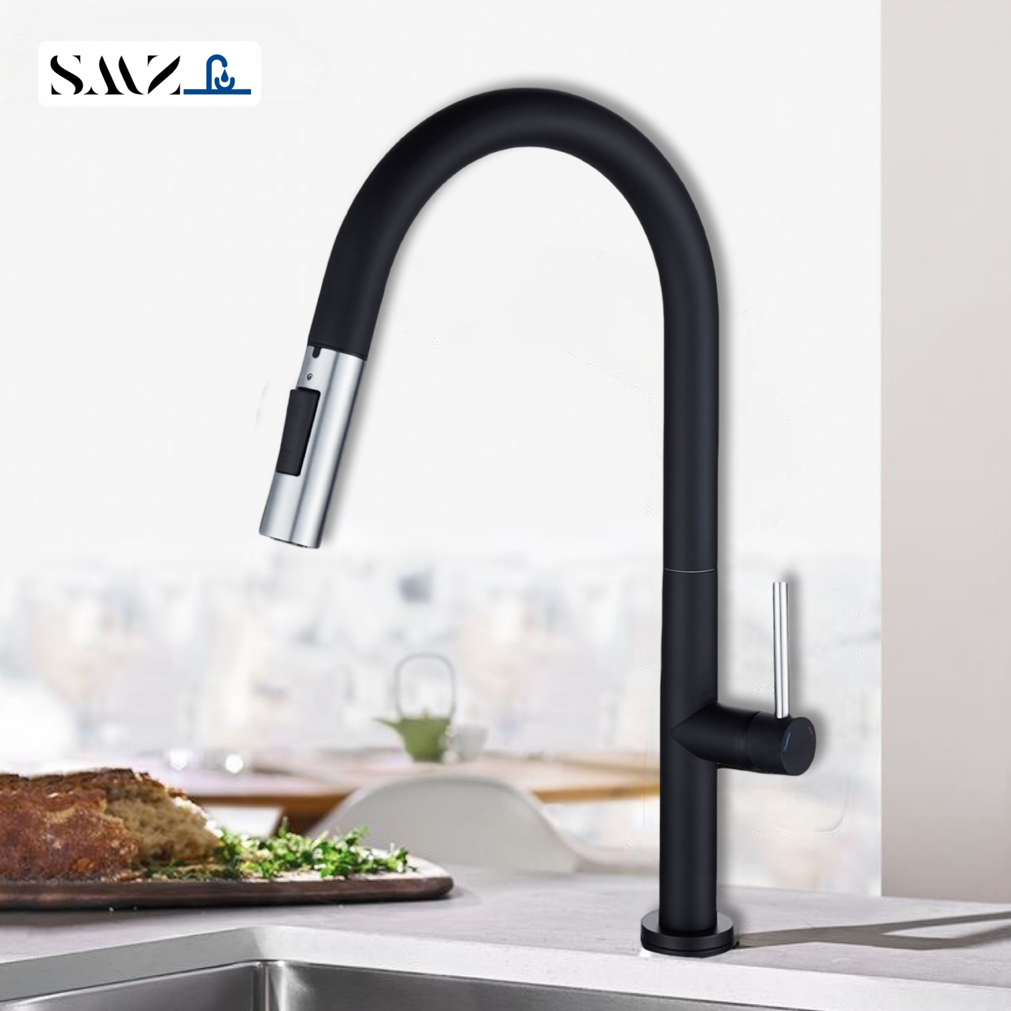 Изображение товара Смеситель для кухни SMZ FAU поворотный излив 43 см черный водосберегающий