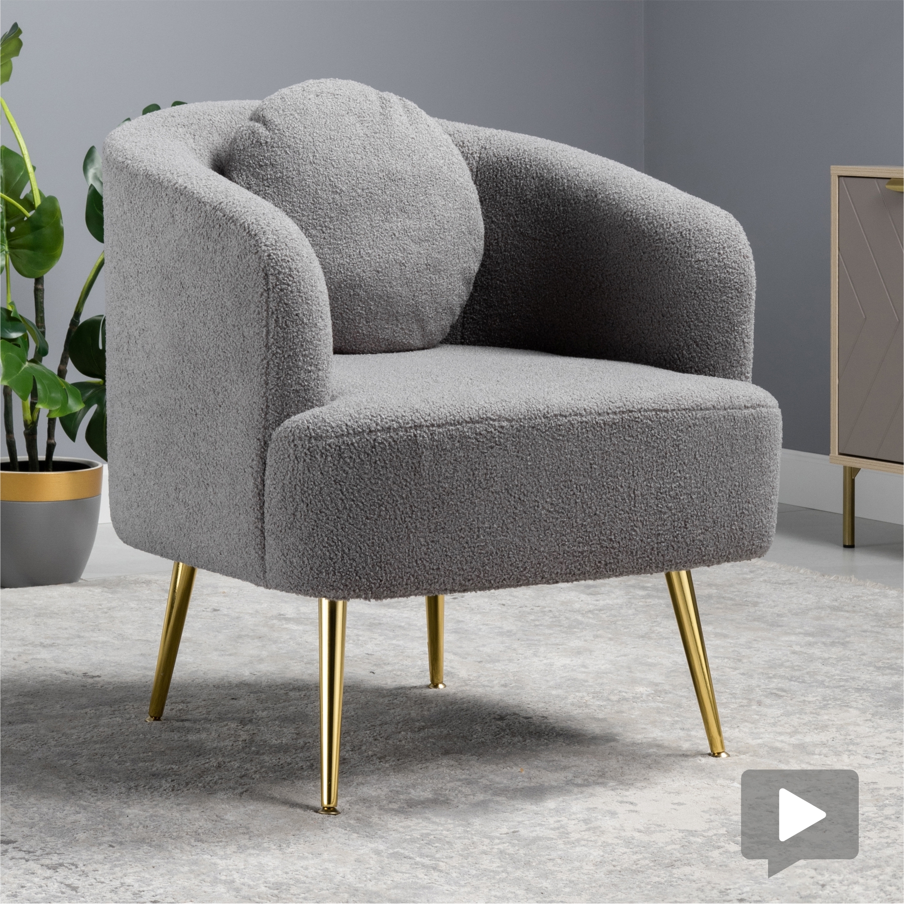 Изображение товара Кресло Шарли серое с золотистыми ножками и букле от Нижегородмебель и К