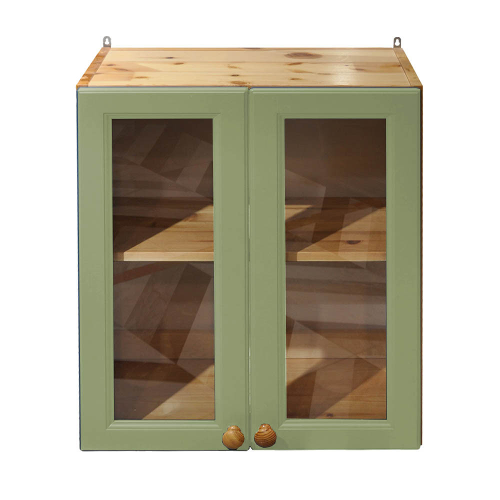 Изображение товара Навесной шкаф из сосны Весури арт 261 со стеклом и полкой цвет олива 60x74x32 см