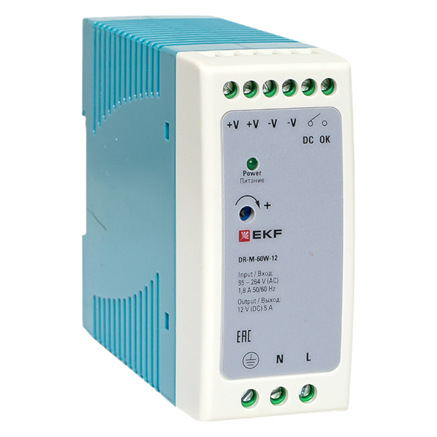 Изображение товара EKF PROxima 12В DIN-рейка 60W блок питания для автоматизации 100-240В