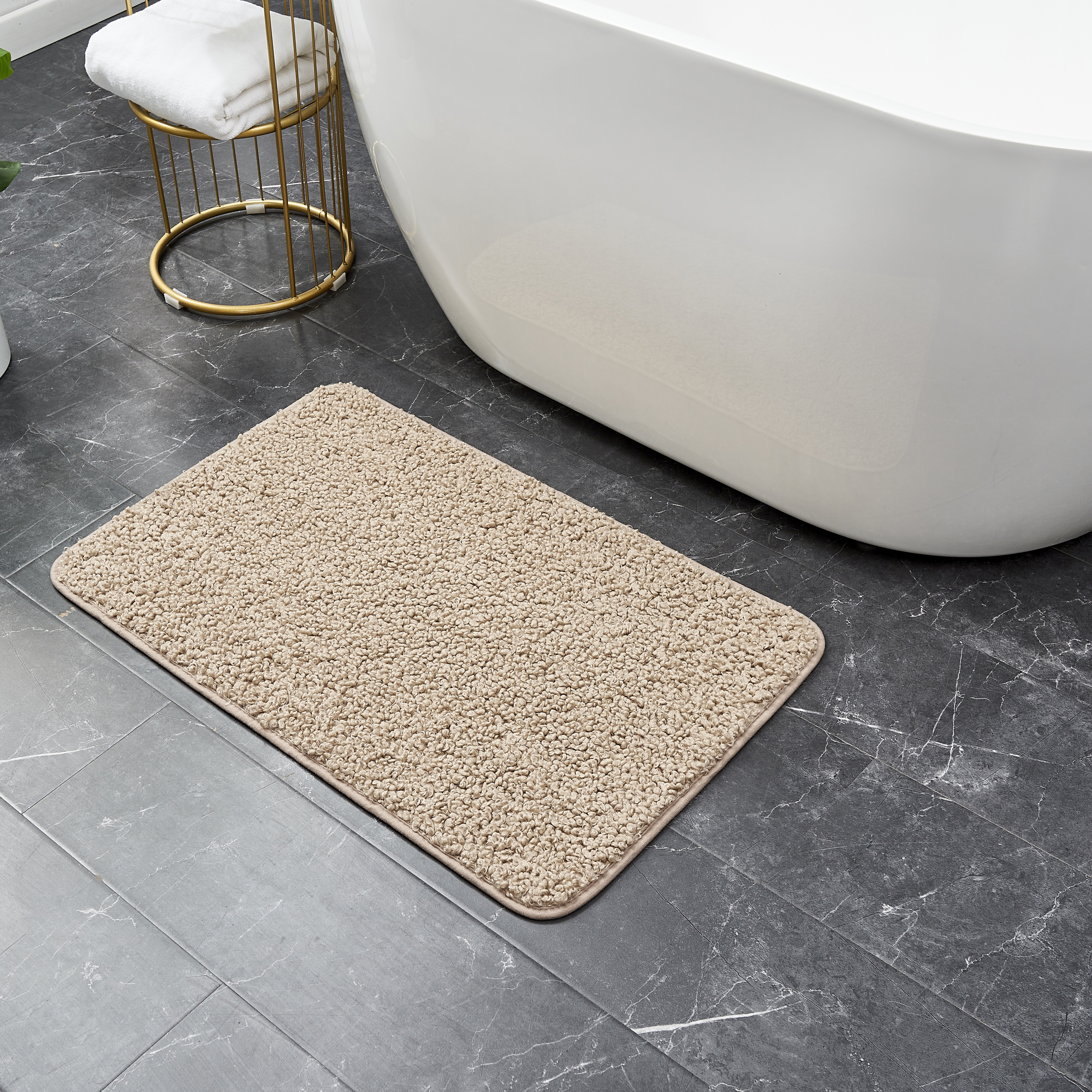 Изображение товара Коврик из полиэстера Teddy 50x80 см бежевый с противоскользящим покрытием