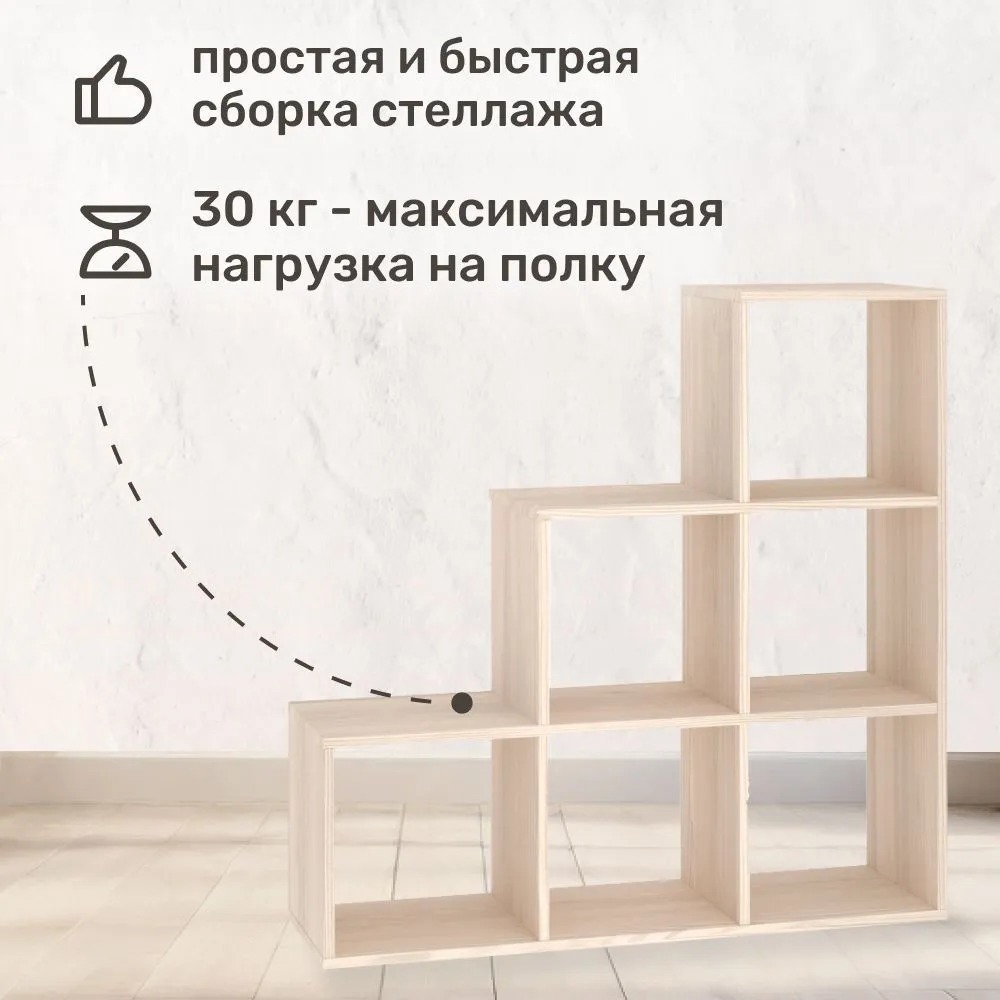 Изображение товара Стеллаж с 6 секциями Seven dreams 96x30x96 см нагрузка до 30 кг ЛДСП цвет дуб сонома
