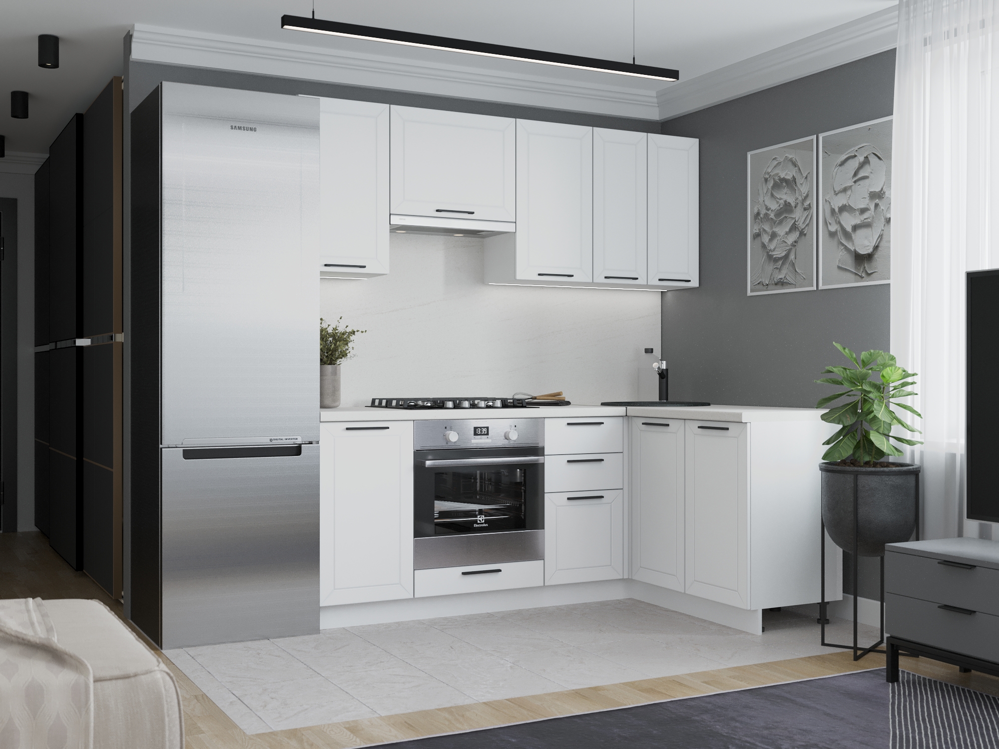 Изображение товара Кухонный гарнитур угловой Сурская мебель Глетчер 314x214x31.8 см ЛДСП цвет белый