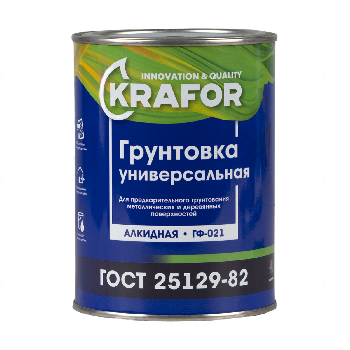 Изображение товара Грунтовка KRAFOR 0.8л серого цвета для металла и дерева