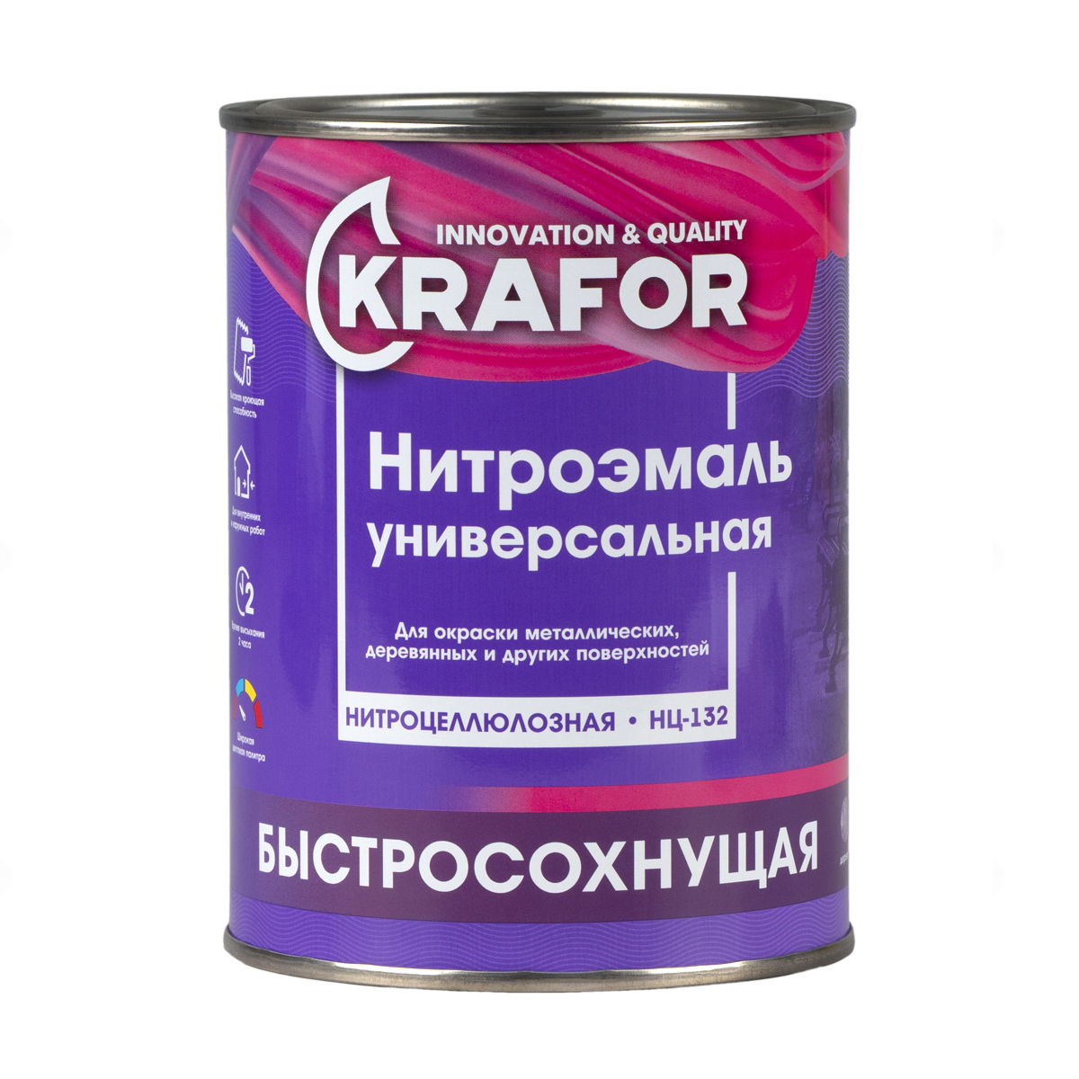 Изображение товара Эмаль KRAFOR НЦ-132 черная быстросохнущая для дерева и металла