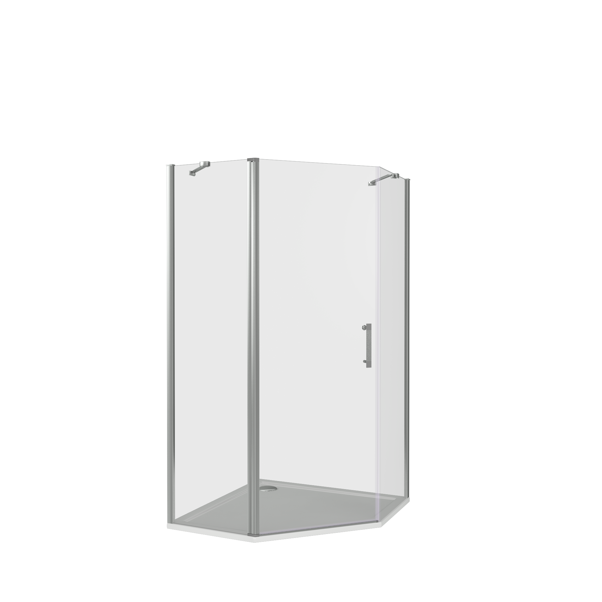 Душевой уголок Makiato PNT-100-C-WE, пентагональный 100x100 см хромированный профиль прозрачное стекло распашной - 1