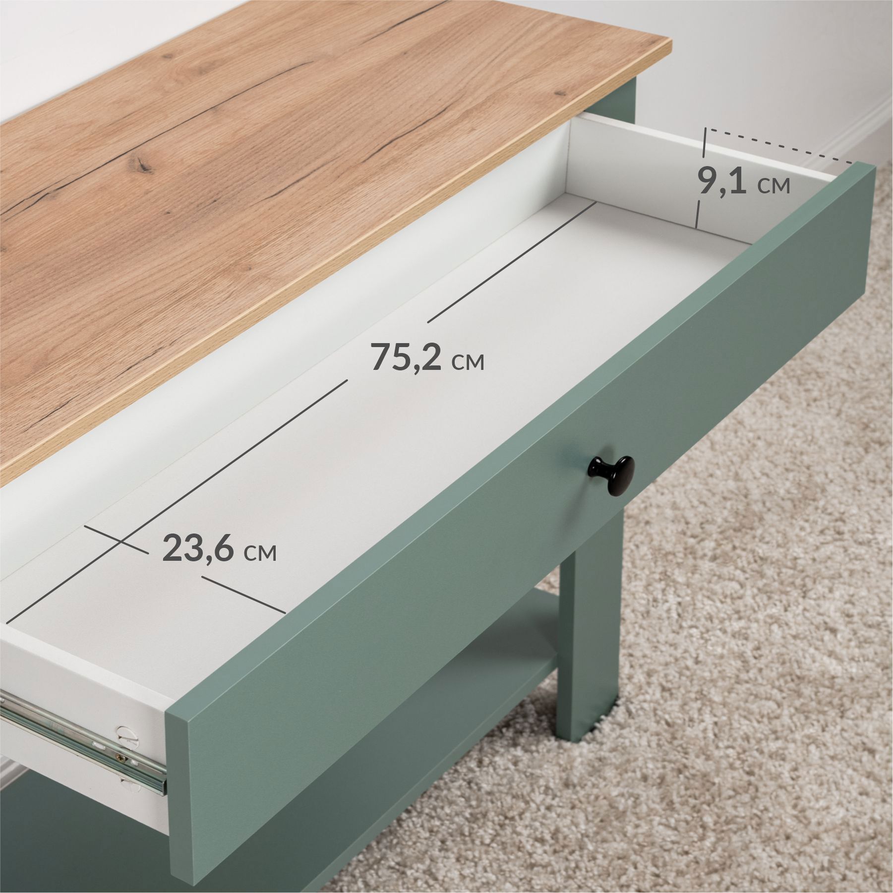 Изображение товара Туалетный столик без зеркала Mobi 100x74.7x35.4 см зеленого цвета