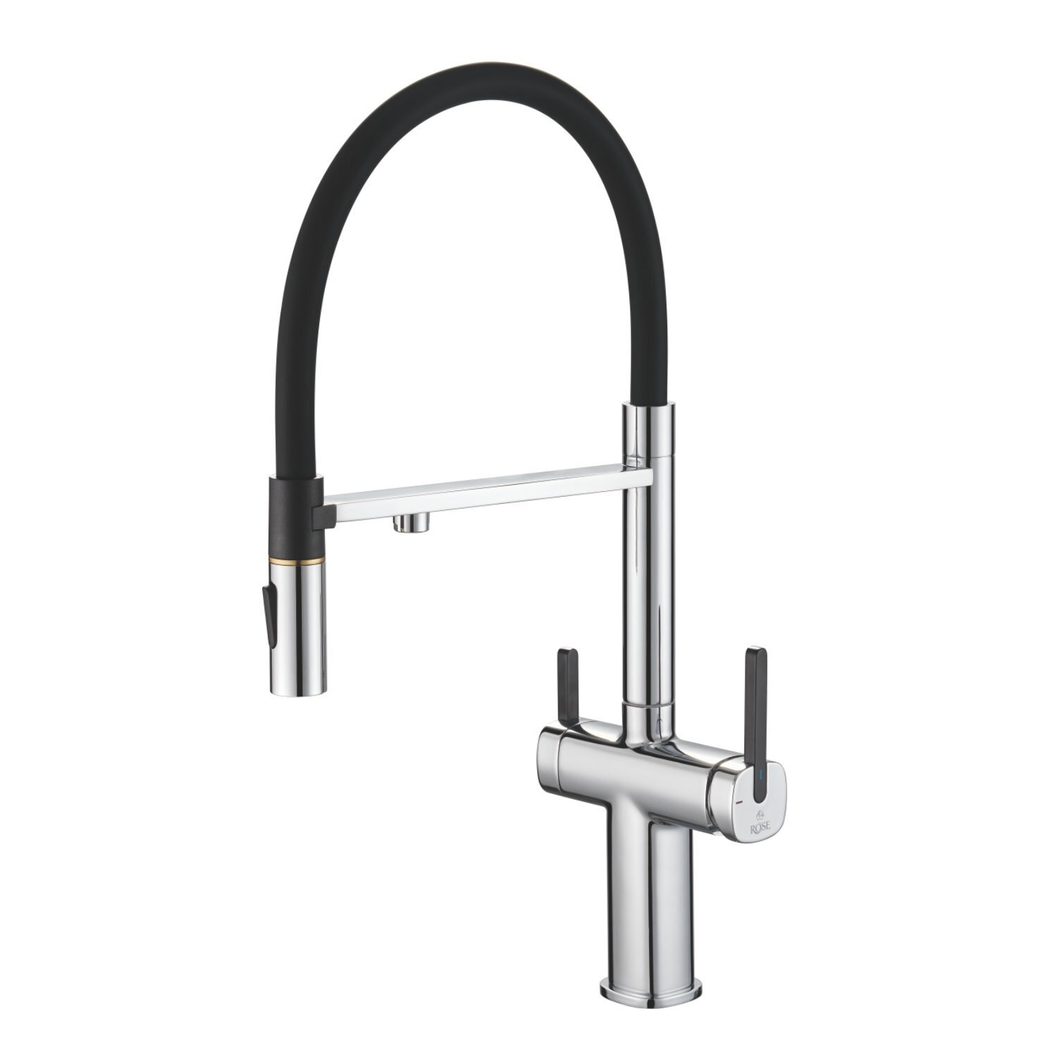 Изображение товара Смеситель для кухни Rose с гибким излив и фильтром черный серебристый