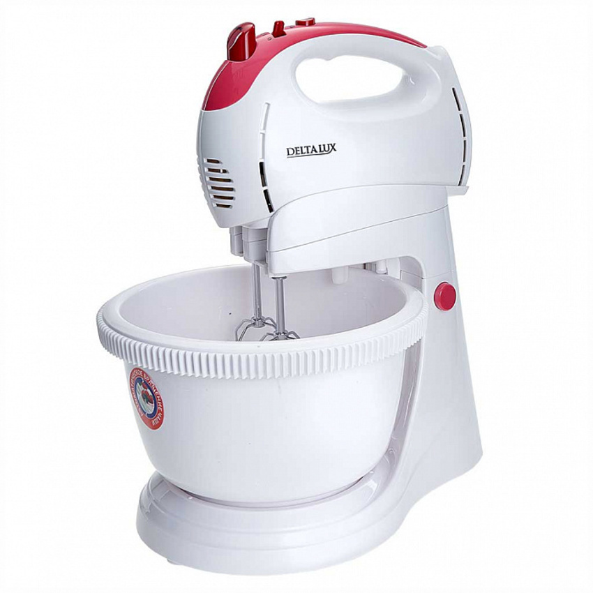 Изображение товара Планетарный миксер Delta lux DL-5071C 350 Вт белый с розовым для взбивания и замешивания теста