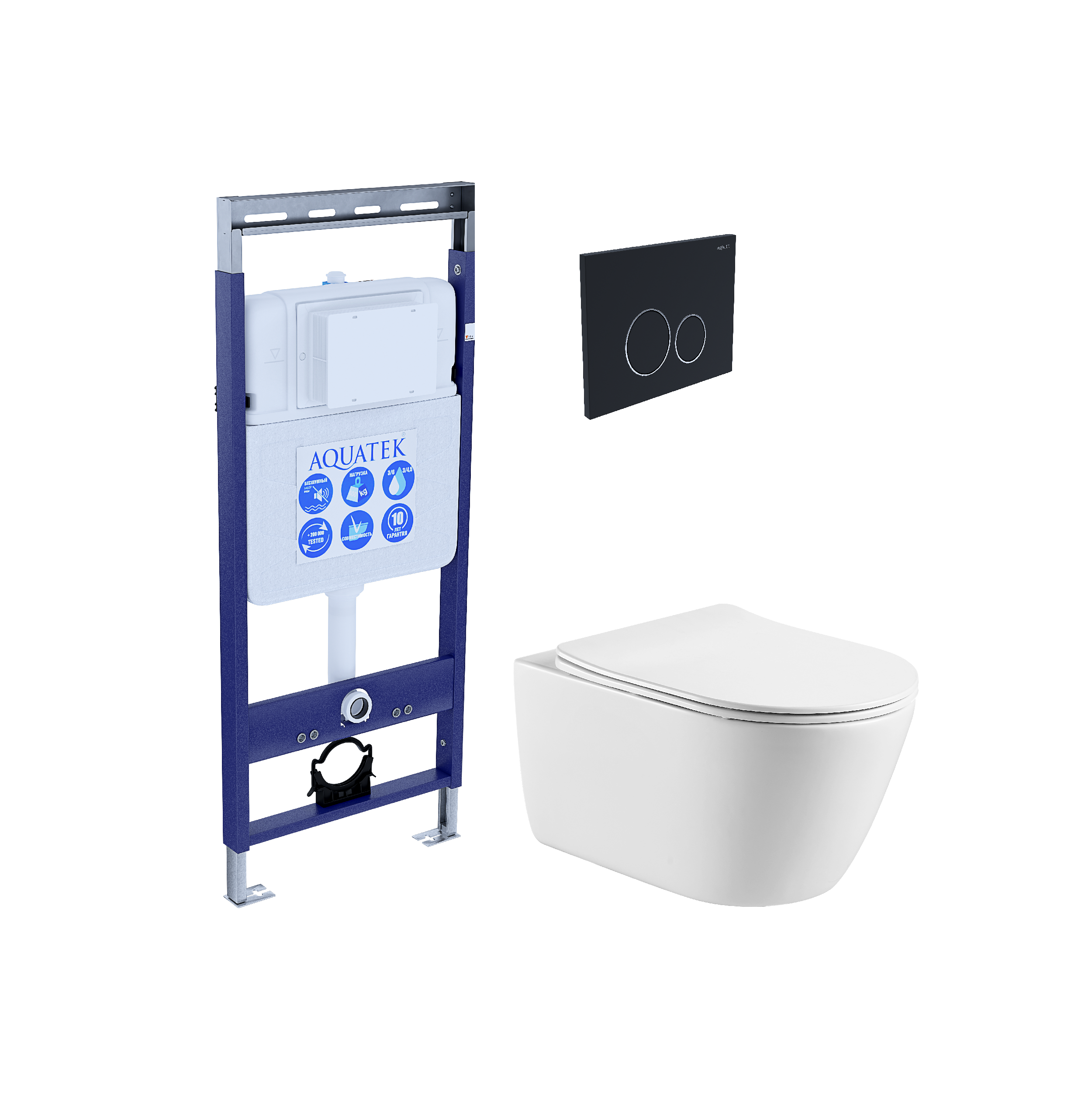 Изображение товара Комплект инсталляция с унитазом Aquatek Оберон безободковый с микролифтом с клавишей цвет черный