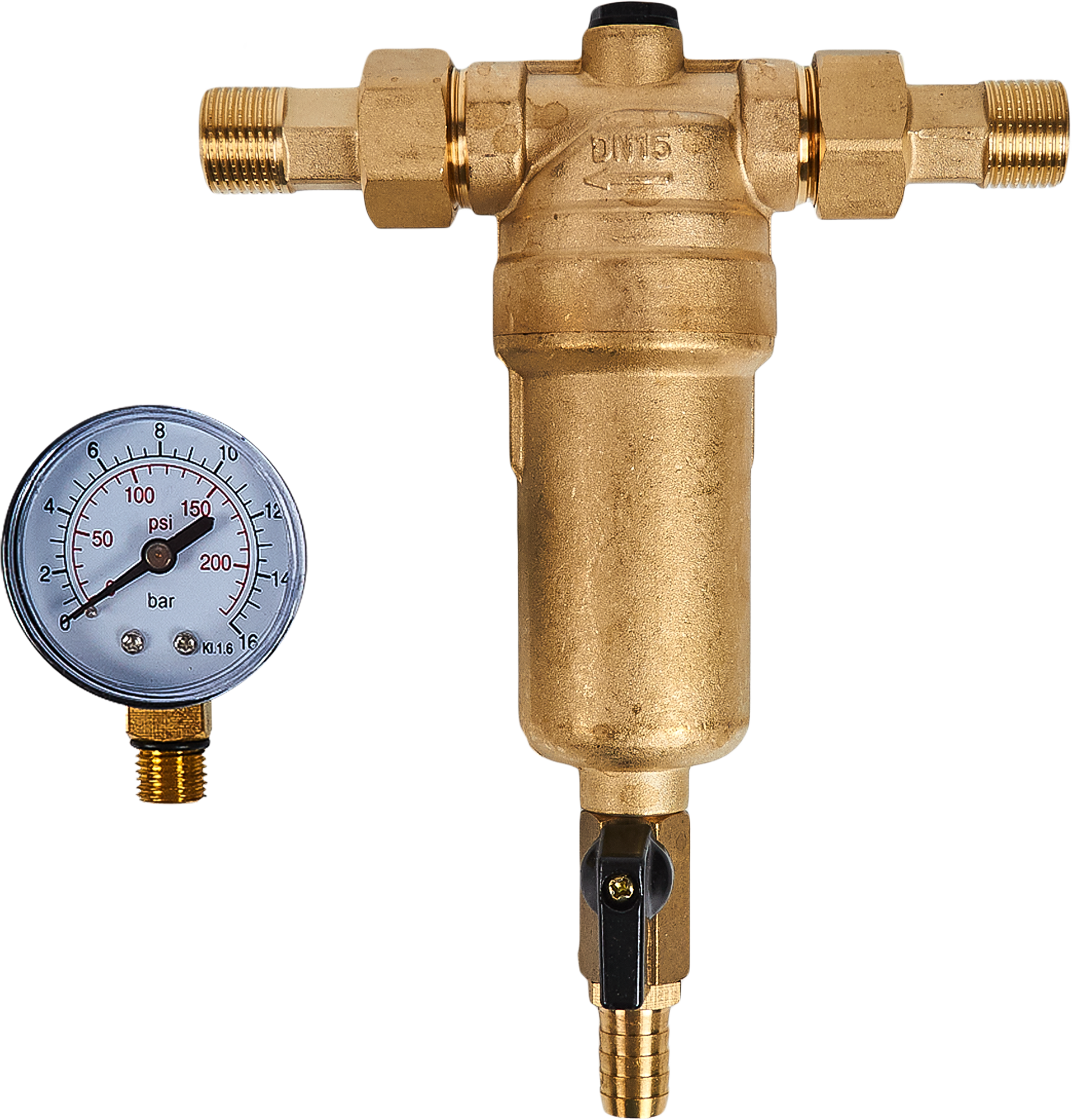 Изображение товара Фильтр механической очистки Vaxt 1/2" для ГВС 100 мкм с манометром