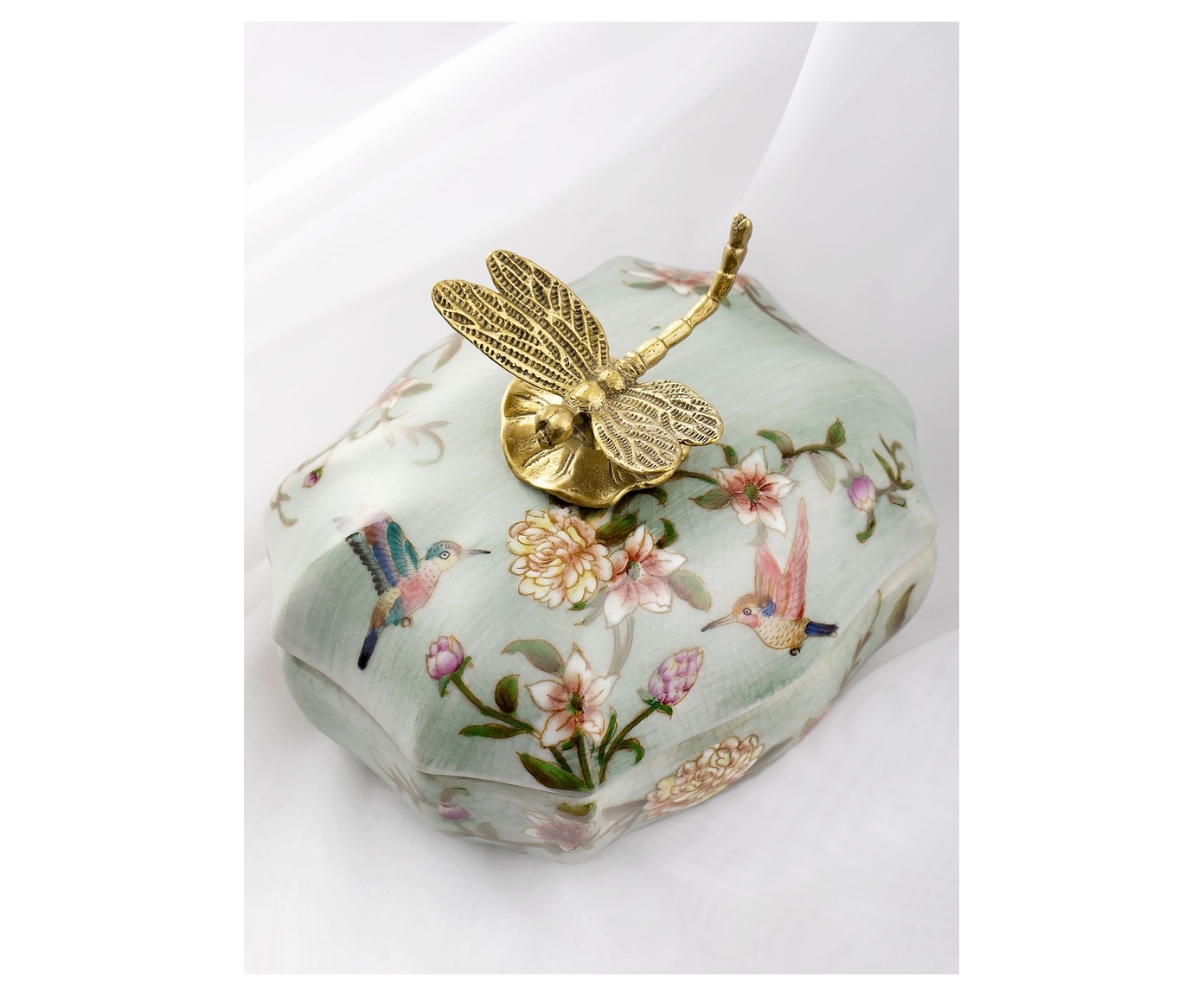 Изображение товара Шкатулка Гласар Стрекоза фарфор цвет мятно-золотистый