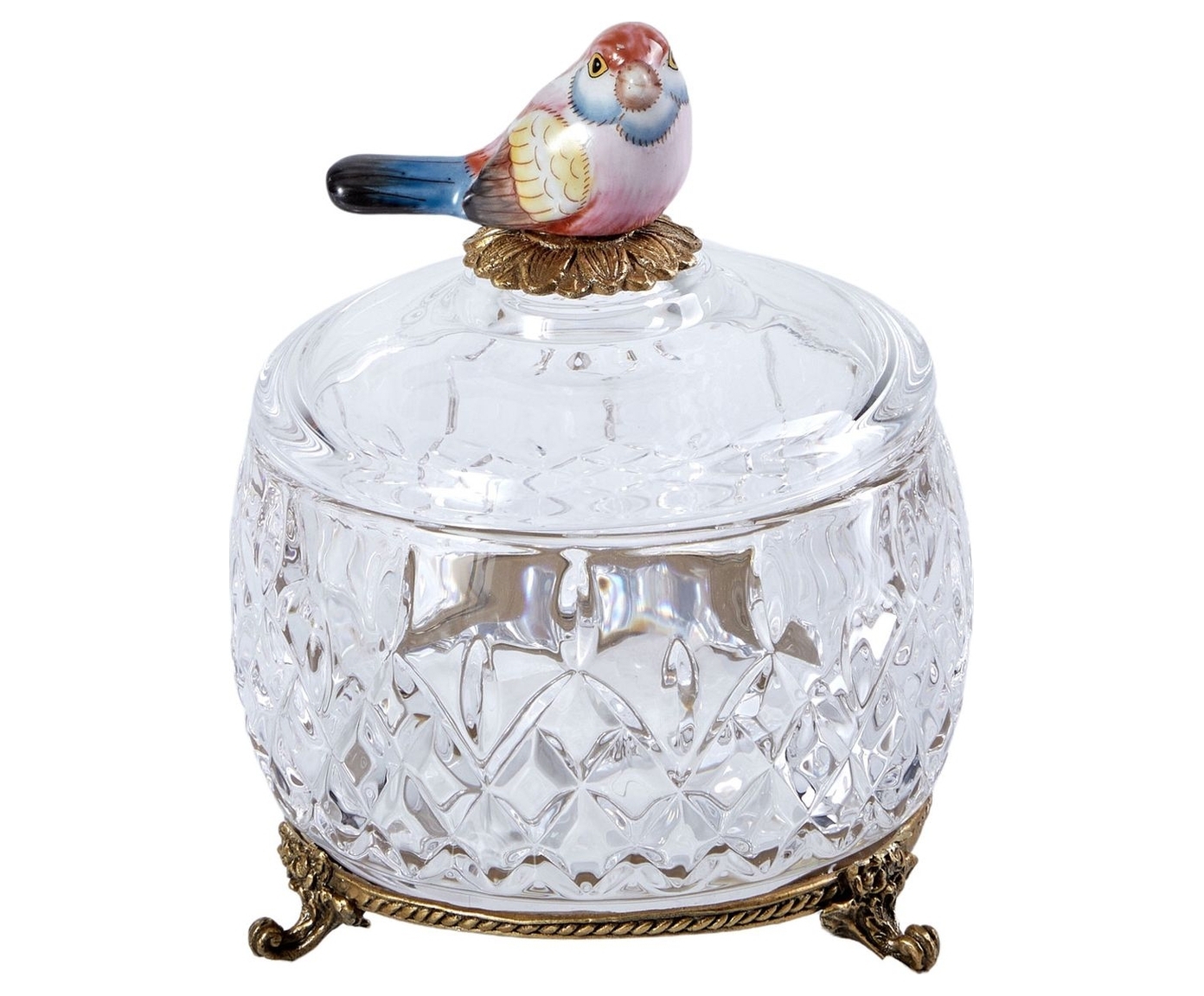 Изображение товара Конфетница с птичкой HGL485E/GLASS — стекло с бронзой, ручная работа