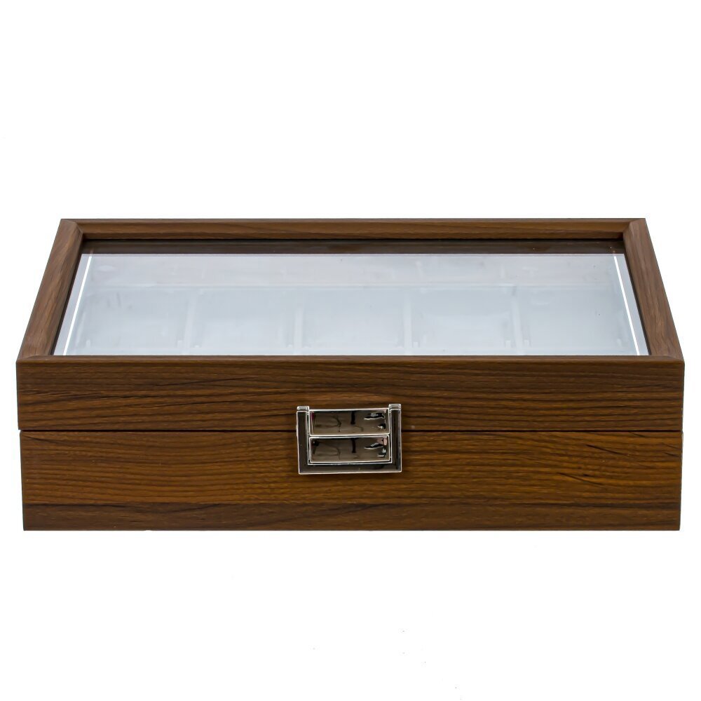 Изображение товара Шкатулка коричневая из металла и стекла, 23x8 см