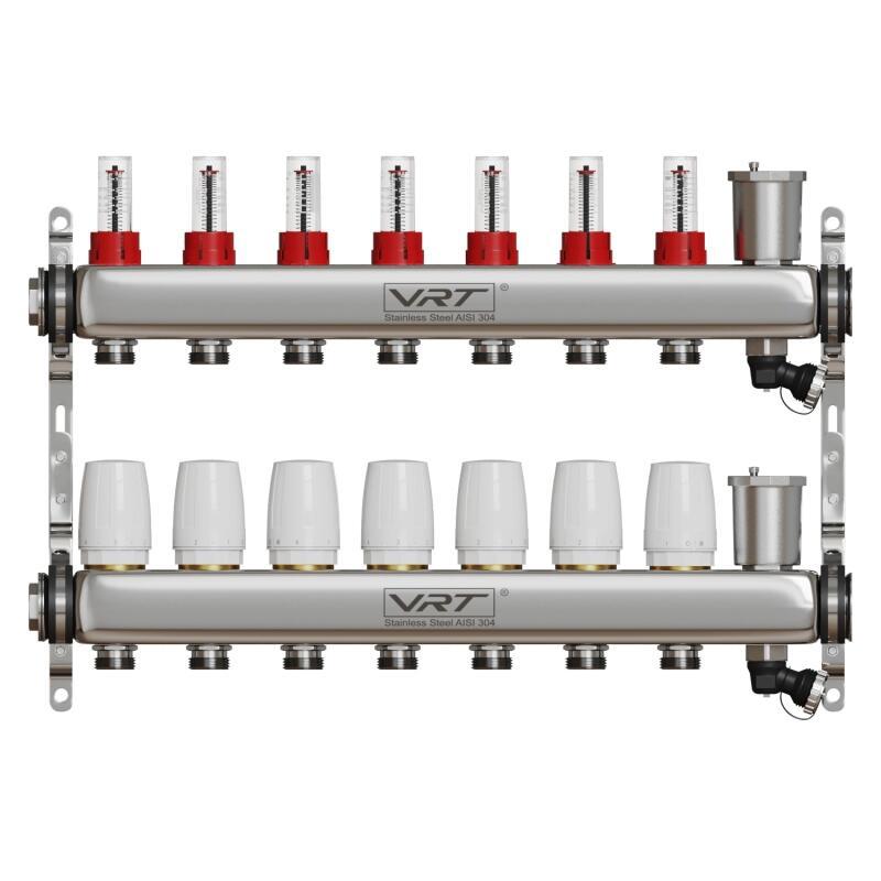 Изображение товара Коллекторная группа для радиаторного отопления VRT 530146 7 выходов 1 дюйм нержавейка