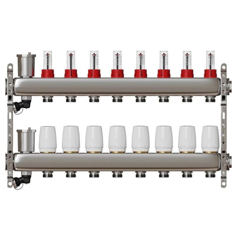 Изображение товара Коллекторная группа с расходомерами Vrt 530147 3/4"x1" евроконус 8 выходов нержавеющая сталь