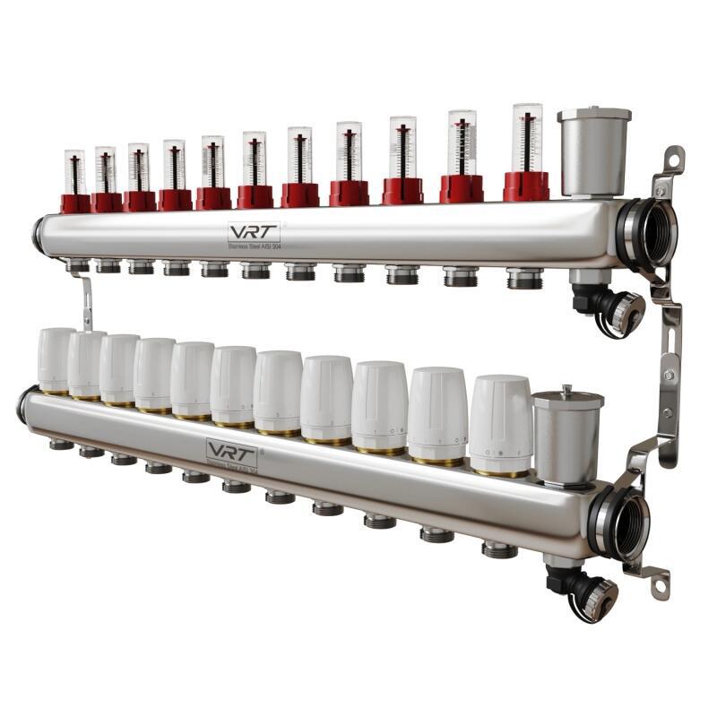 Изображение товара Коллекторная группа с расходомерами VRT 3/4"x1" 11 выходов нержавеющая сталь