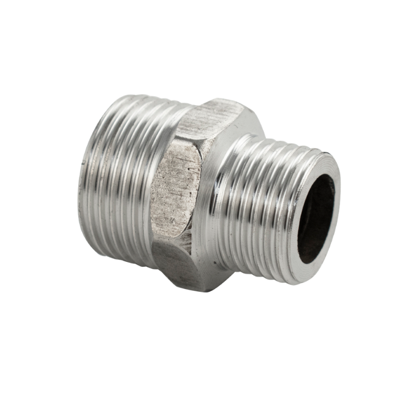 Изображение товара Переходник бочонок MAK 1/2x3/4 из нержавеющей стали для водопровода