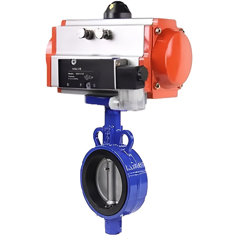 Изображение товара Затвор Dn.ru D050-11204 Ду32 Ру16 с пневмоприводом фланцевый алюминий