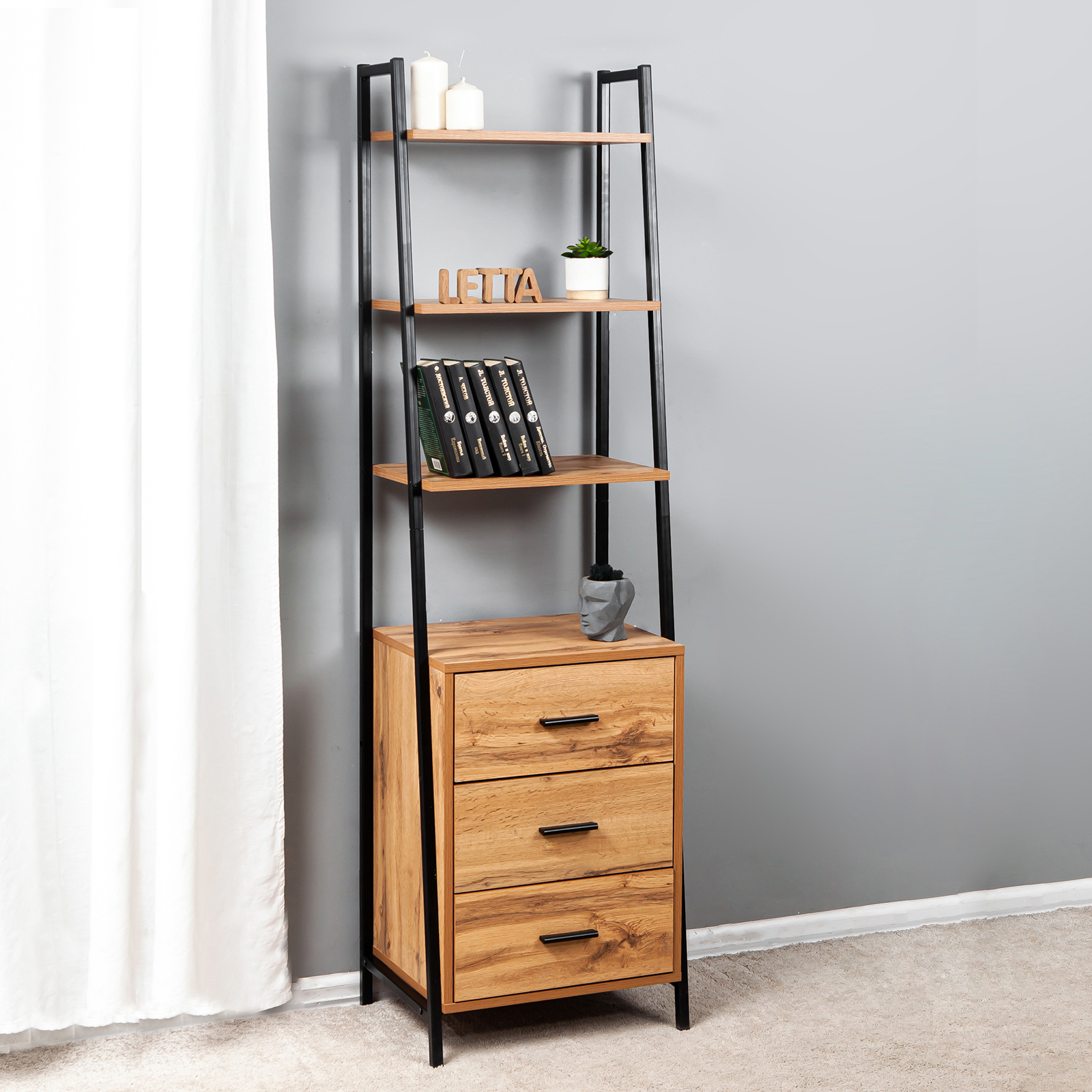 Стеллаж Letta 50x175x38.6 см металл цвет металл, дуб вотан нагрузка на ...