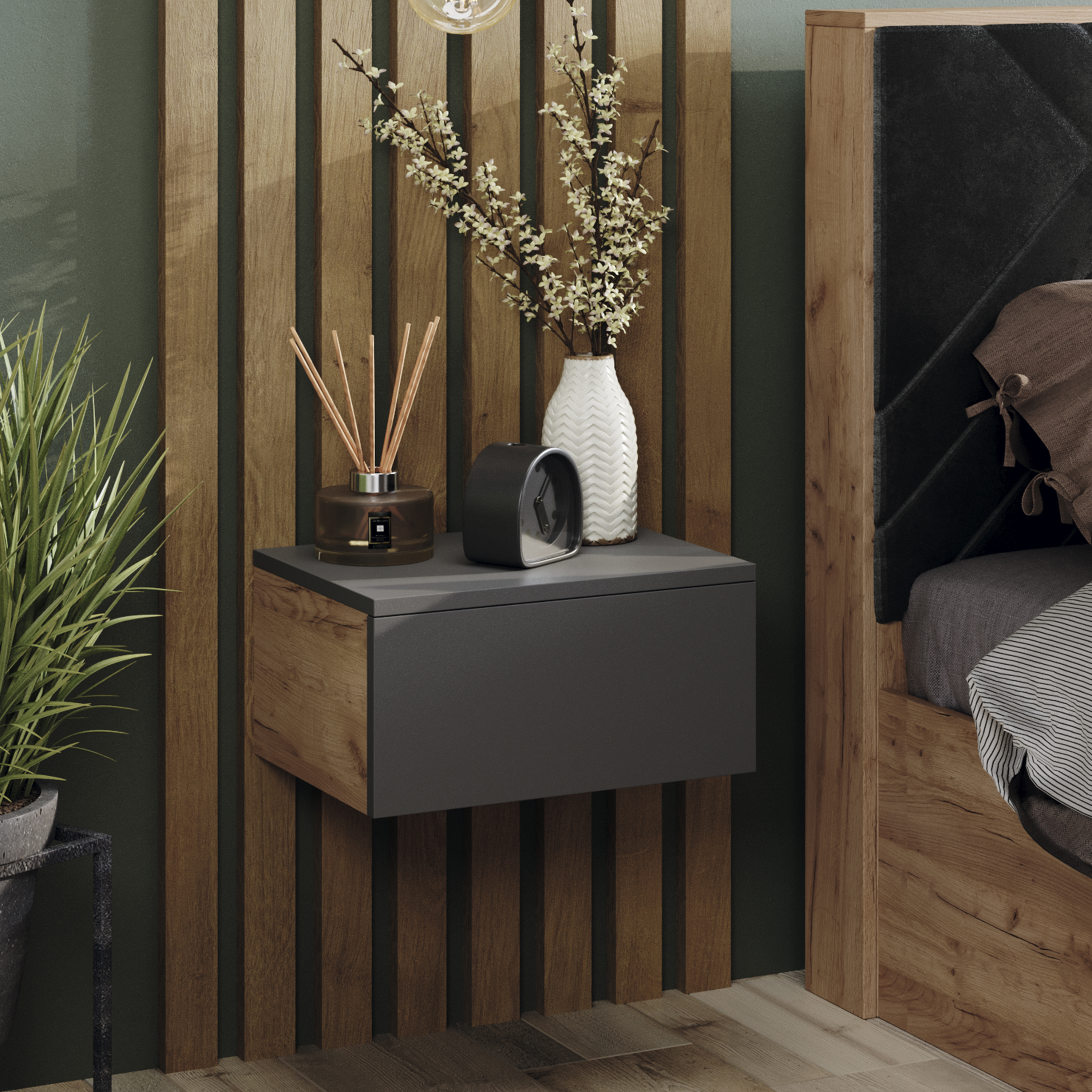 Изображение товара Тумба прикроватная Трия 40x20x29 см из ЛДСП графит современный стиль