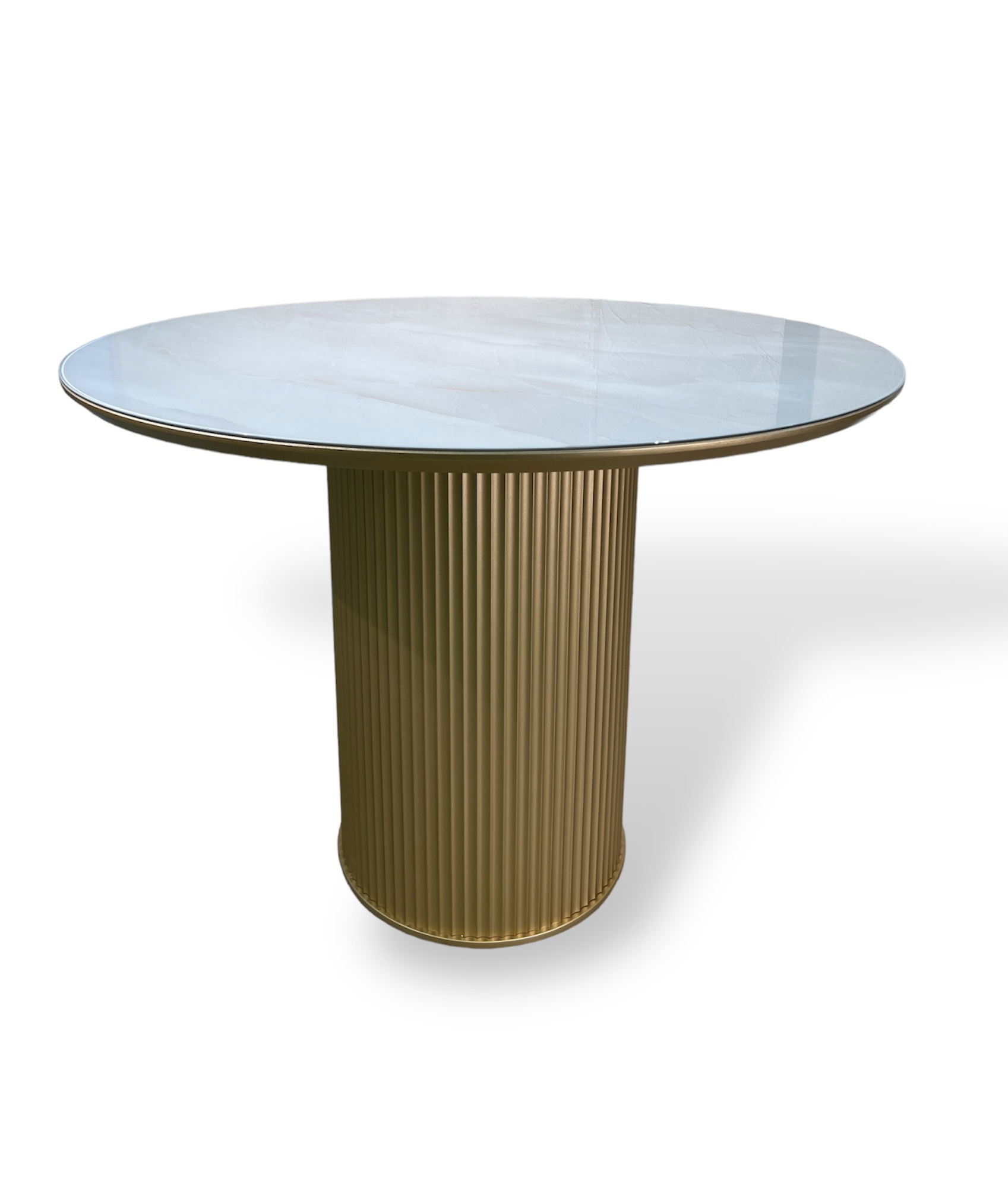 Изображение товара Стол круглый Пирамида 26 Стол grace 120x120 см МДФ цвет бежевый мрамор/золото