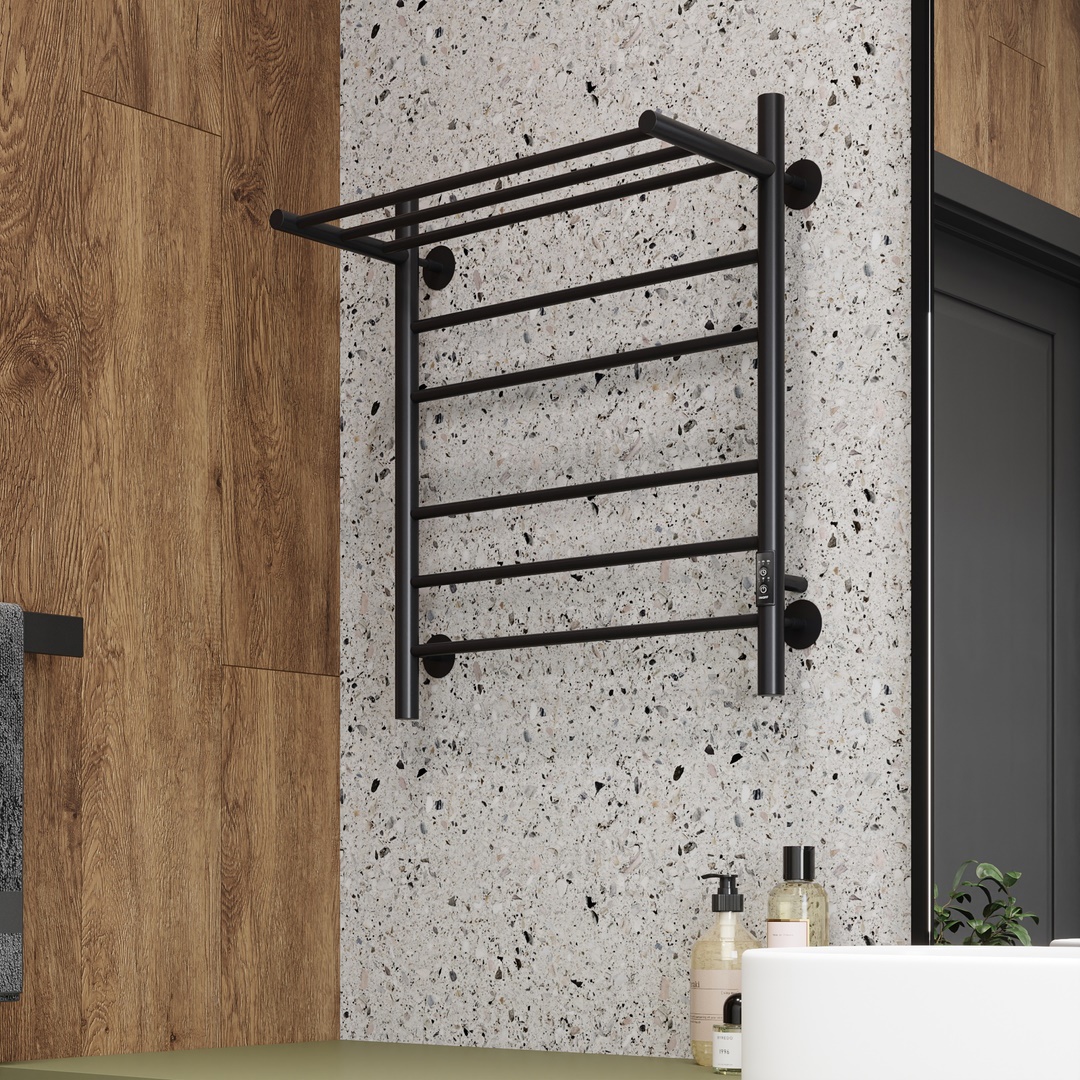 Изображение товара Электрический полотенцесушитель Маргроид Лина Straight 60х50 см 100 Вт с полкой черный матовый