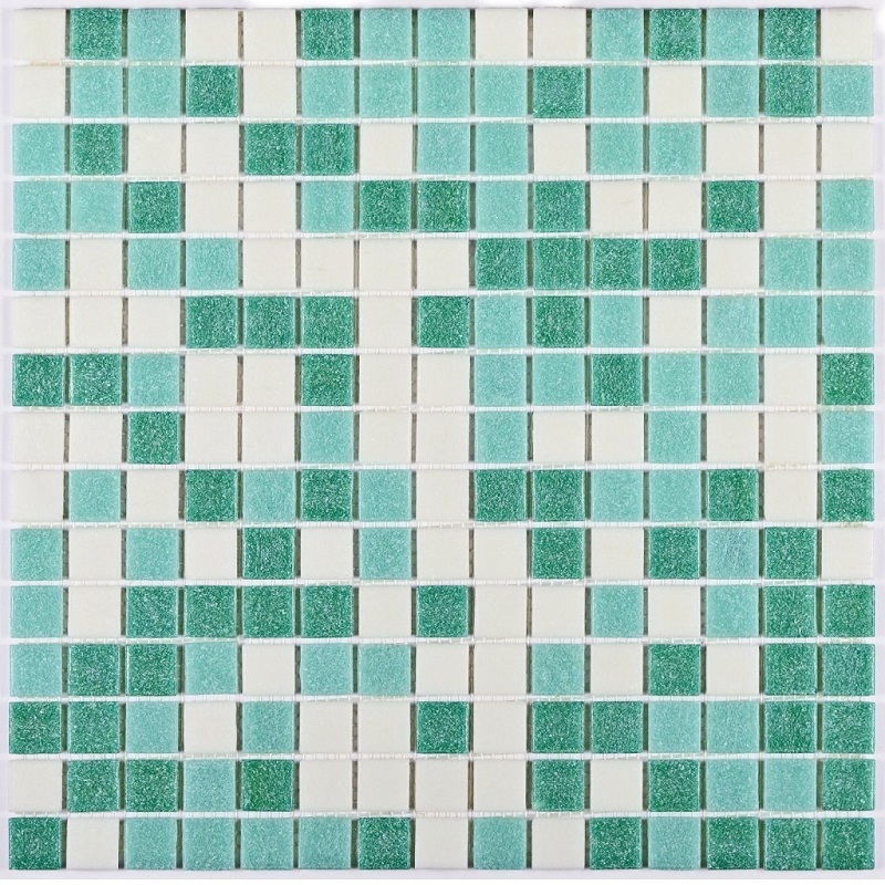 Изображение товара Декоративная стеклянная мозаика Granito Jump Blue №1 зеленая 32.7x32.7см для внутренней и наружной 