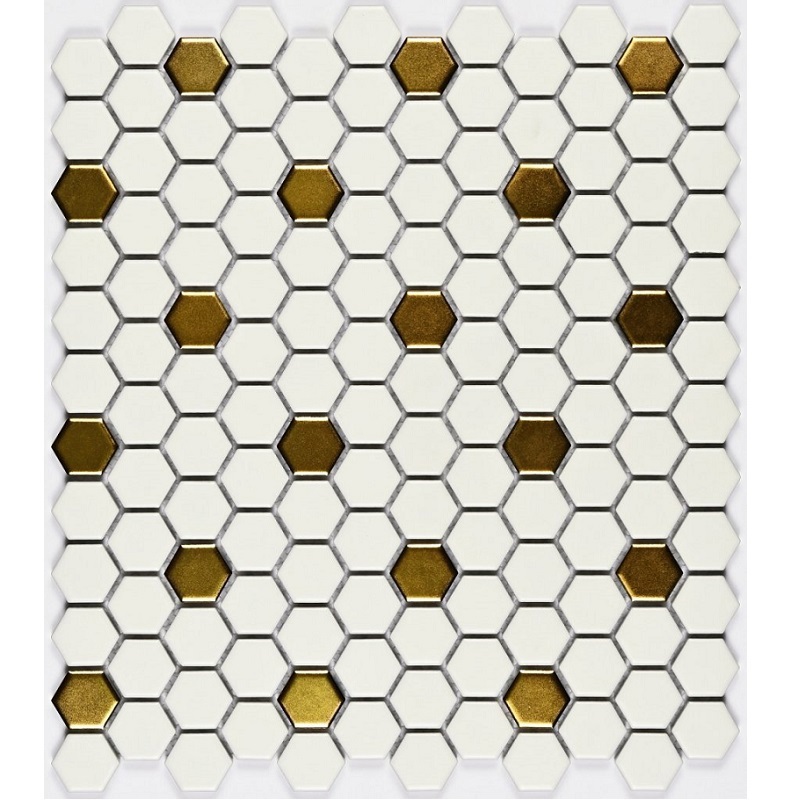 Изображение товара Декоративная керамогранитная мозаика Granito Babylon Gold 26x30см белый матовая