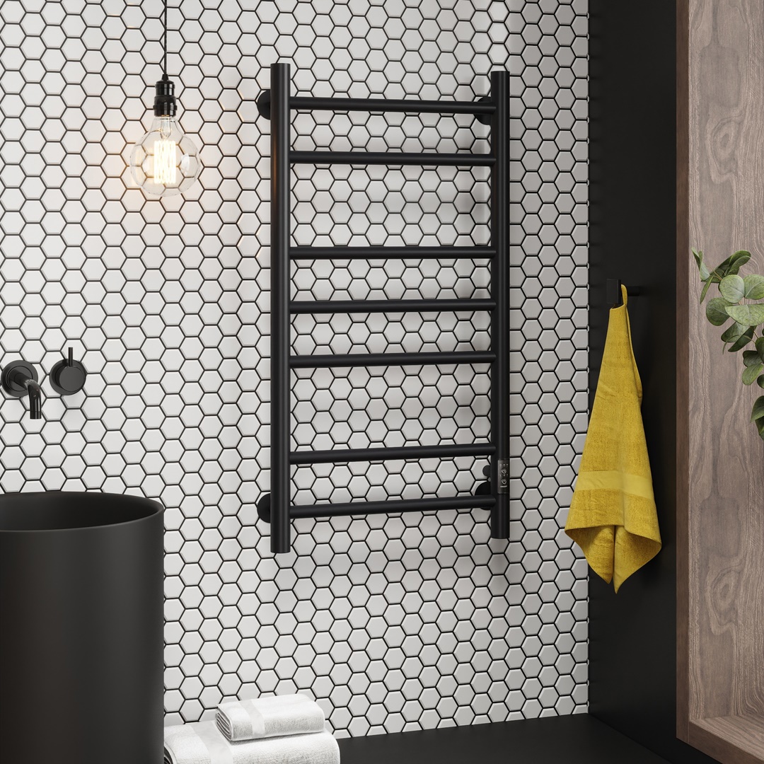 Изображение товара Электрический полотенцесушитель Маргроид Лина П 80 Вт 400x800 мм лестница правый монтаж черный мато