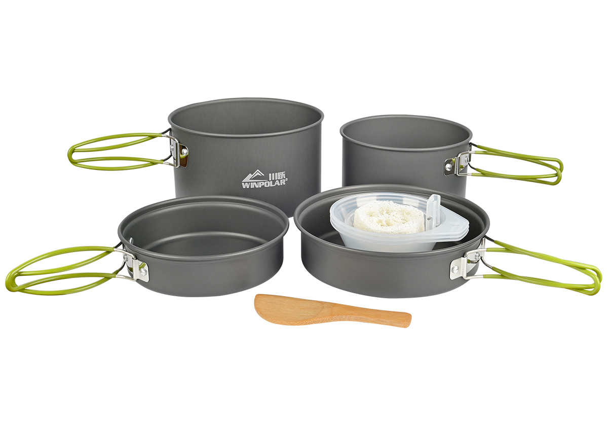 Изображение товара Туристический набор посуды KITOKI М7759485 анодированный алюминий серо-зеленый