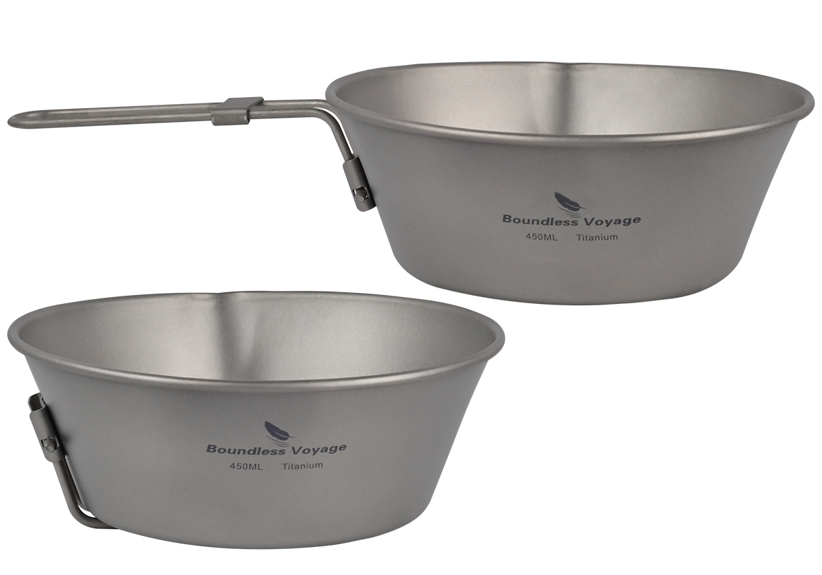 Изображение товара Титановая походная миска Boundless Voyage 450 мл с ручкой для кемпинга и активного отдыха