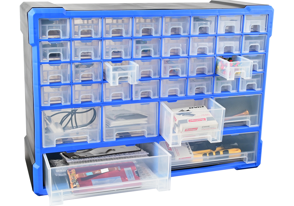 Изображение товара Ящик 37.50x18x52.20 см Пластик цвет прозрачный/синий/черный