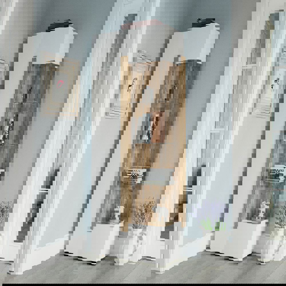 Изображение товара Шкаф-витрина Принцесса Мелания двухдверная белый матовый / дуб вотан