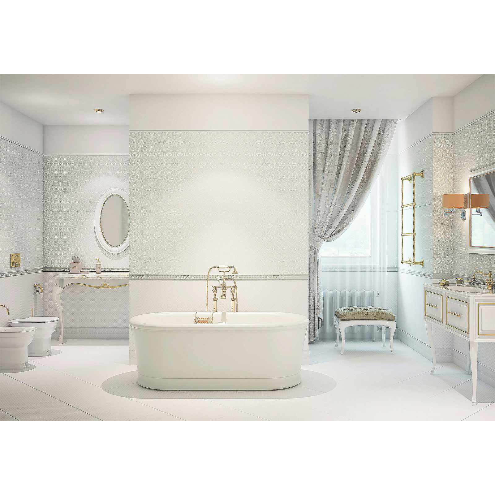 Изображение товара Плитка настенная Delacora Royal WT15ROL05R 24x74см матовая белая для ванной и стен