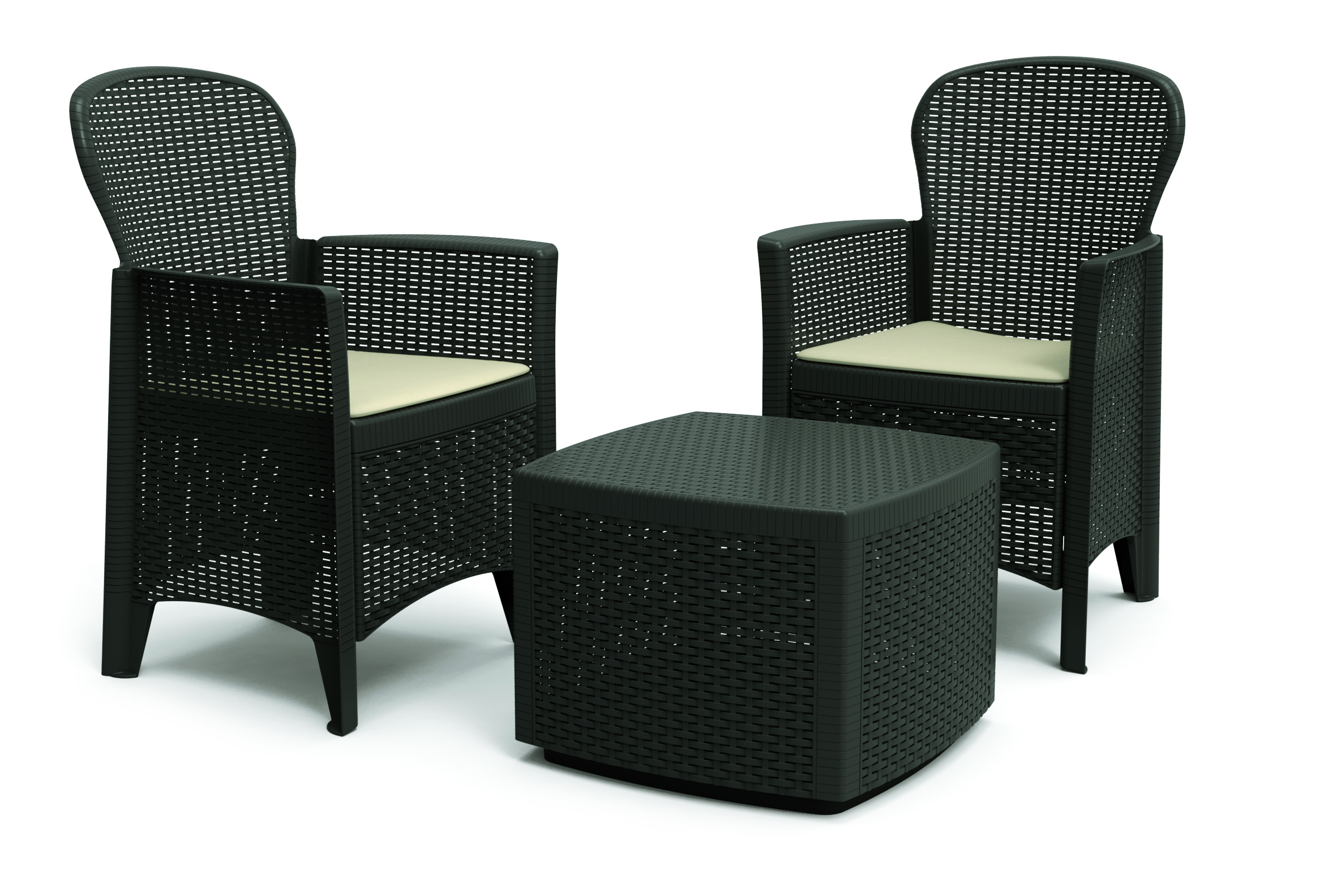 Изображение товара Садовая мебель для отдыха Progarden 09104 пластиковая антрацит набор стол и 2 кресла