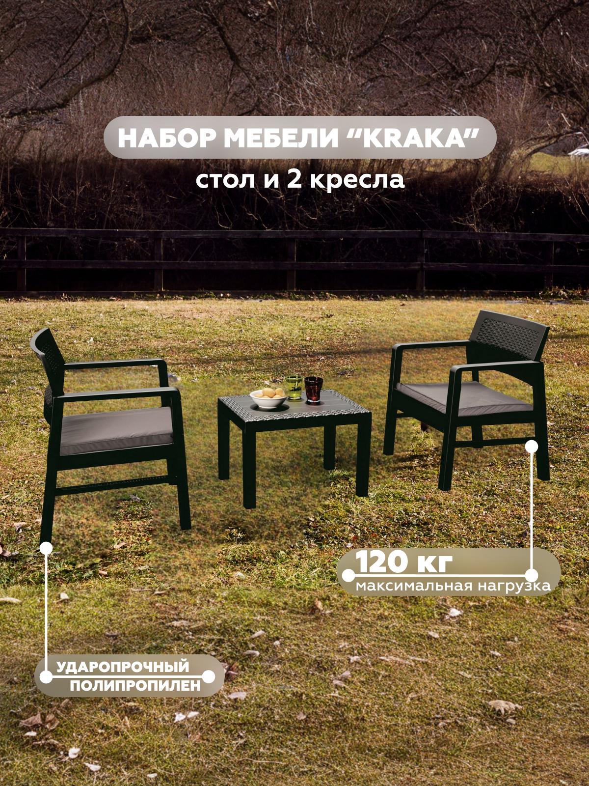 Изображение товара Комплект садовой мебели для отдыха Progarden 06430 из пластика антрацит