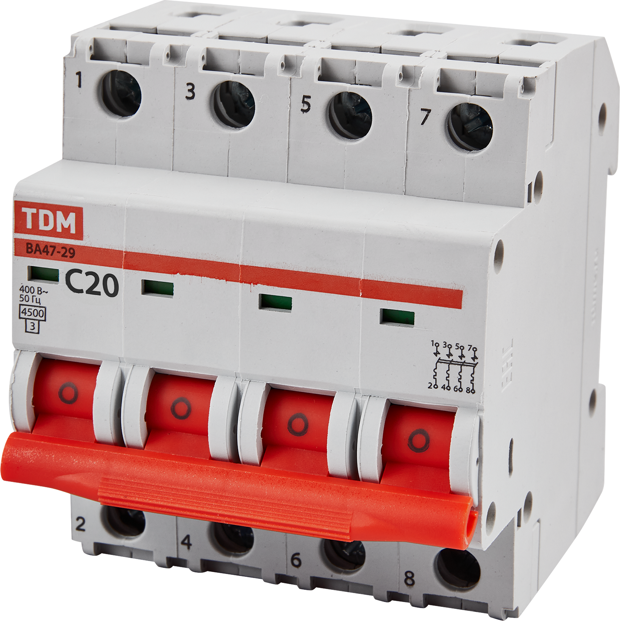 Автоматический выключатель TDM Electric ВА47-29 4Р C20 A 4.5 кА