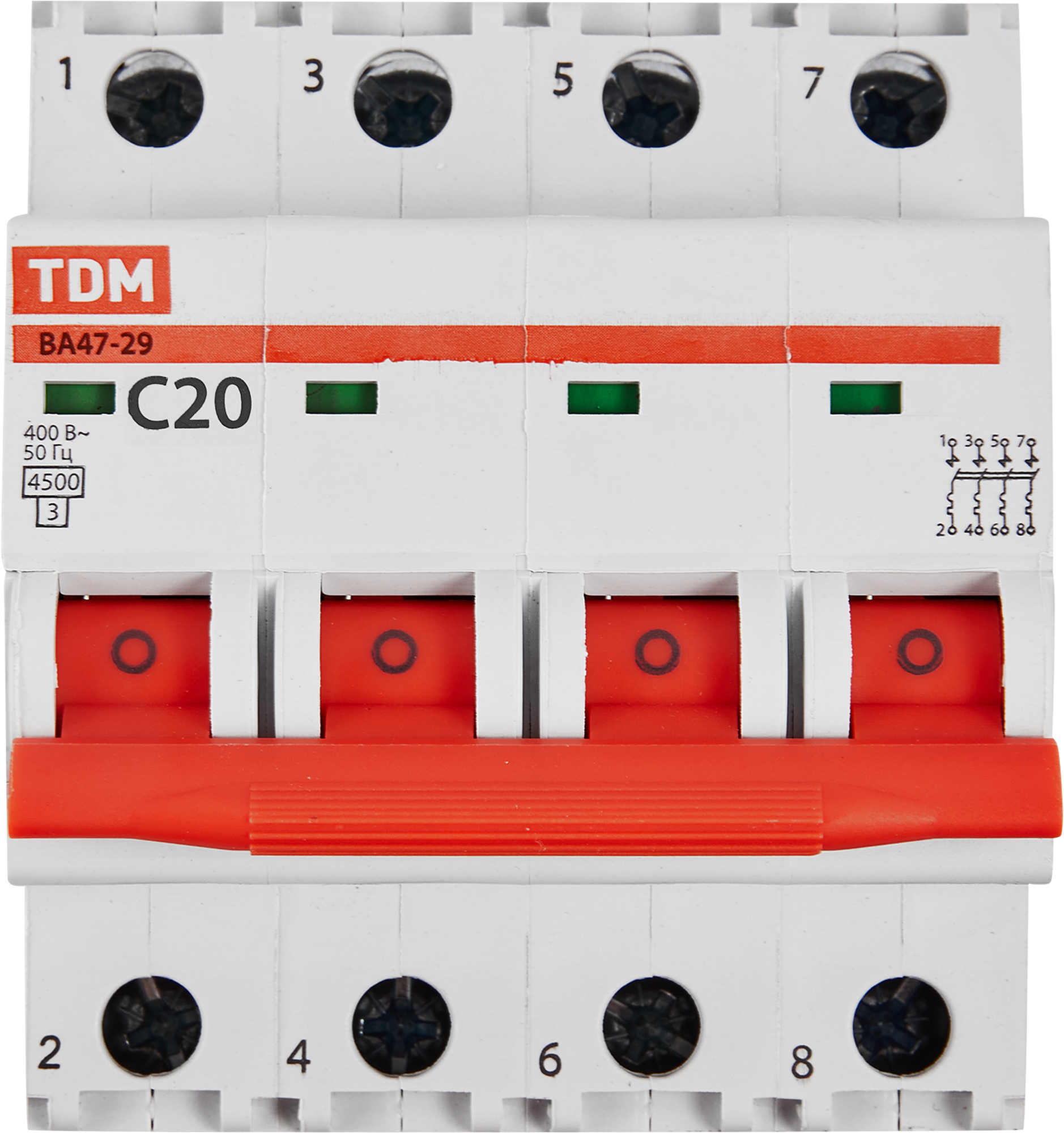 Автоматический выключатель TDM Electric ВА47-29 4Р C20 A 4.5 кА - 1