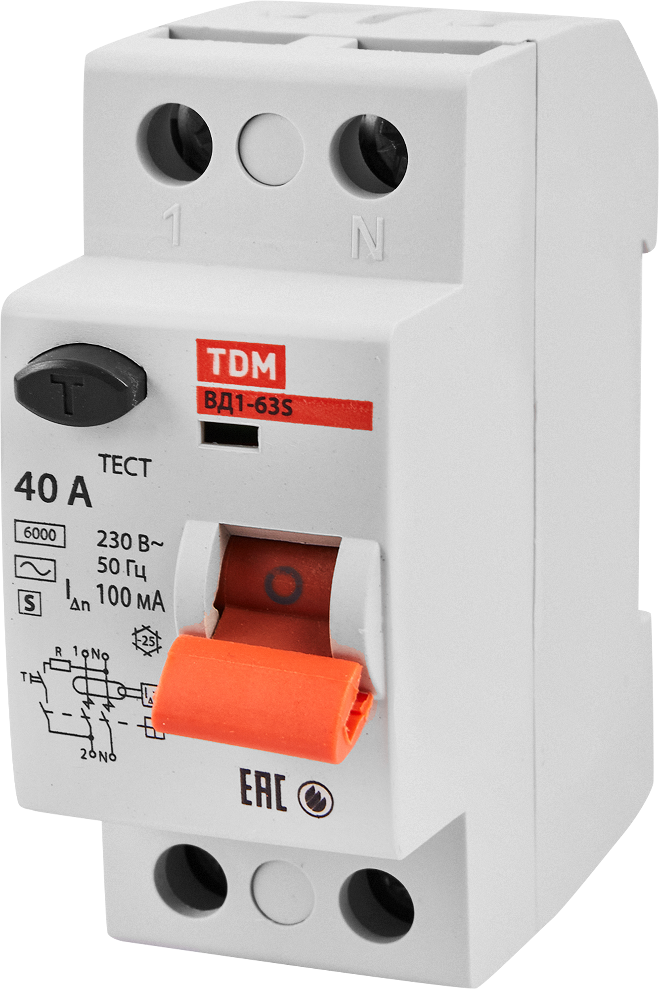 УЗО TDM Electric ВД1-63S 2Р 40 А 100 мА 6 кА AC