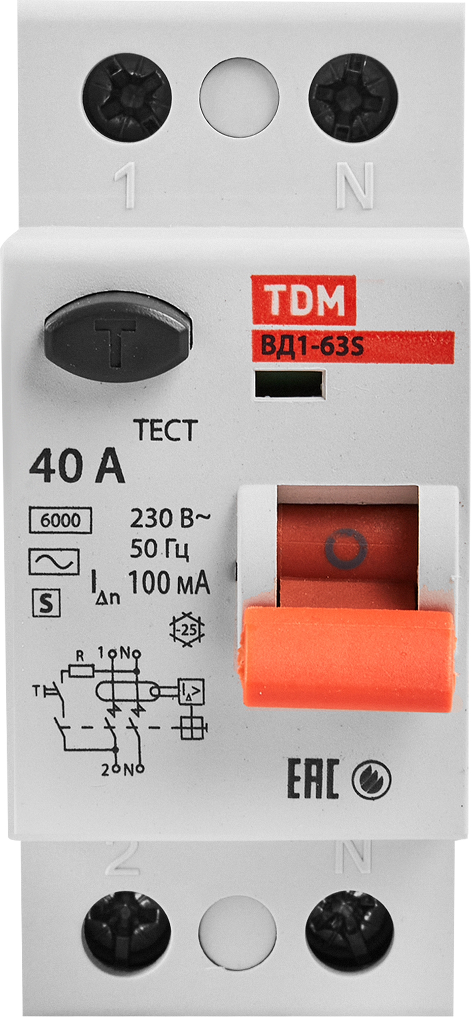 УЗО TDM Electric ВД1-63S 2Р 40 А 100 мА 6 кА AC - 1