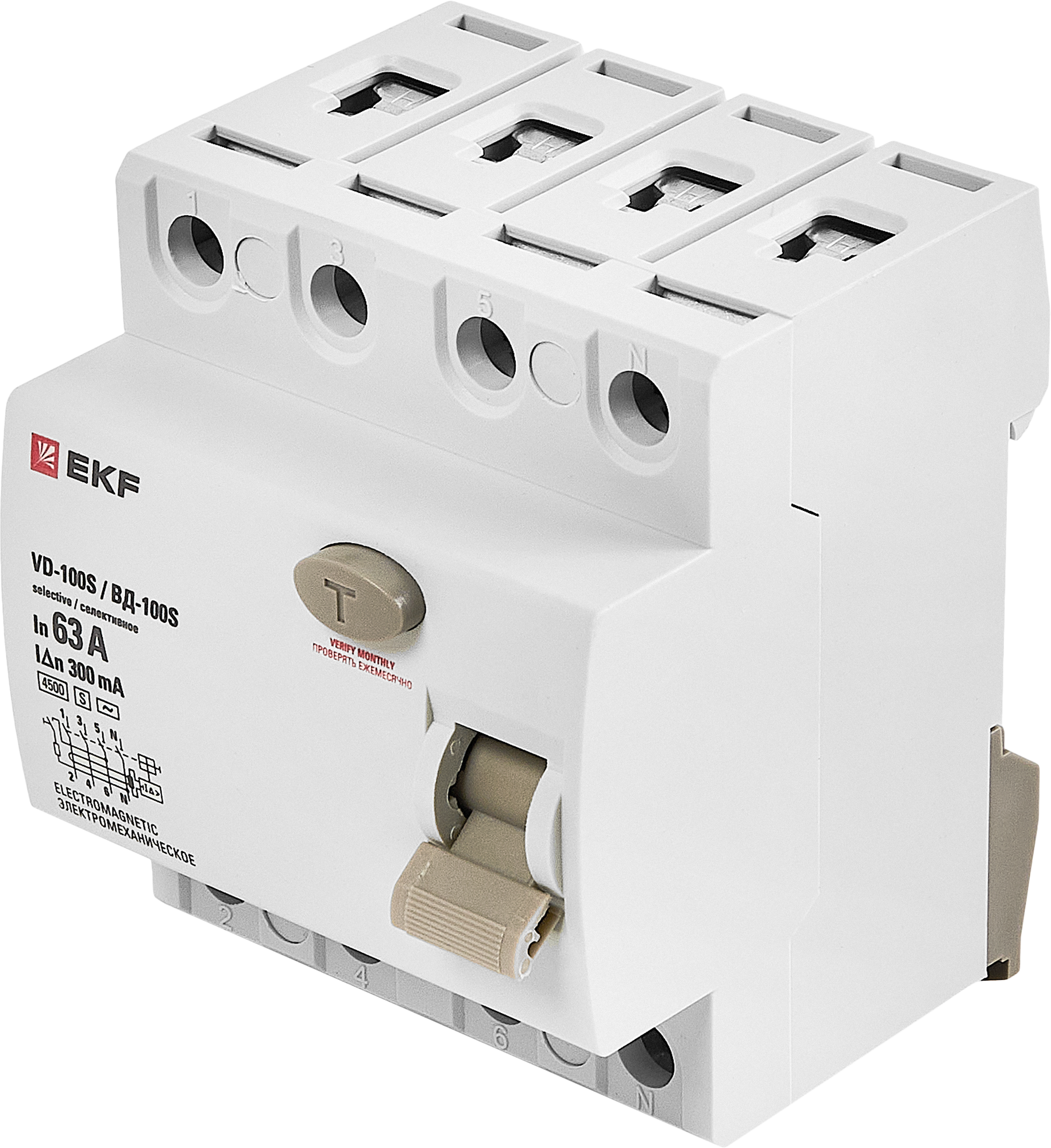 Изображение товара УЗО EKF Proxima 4P 63 А 300 мА 4.5 кА