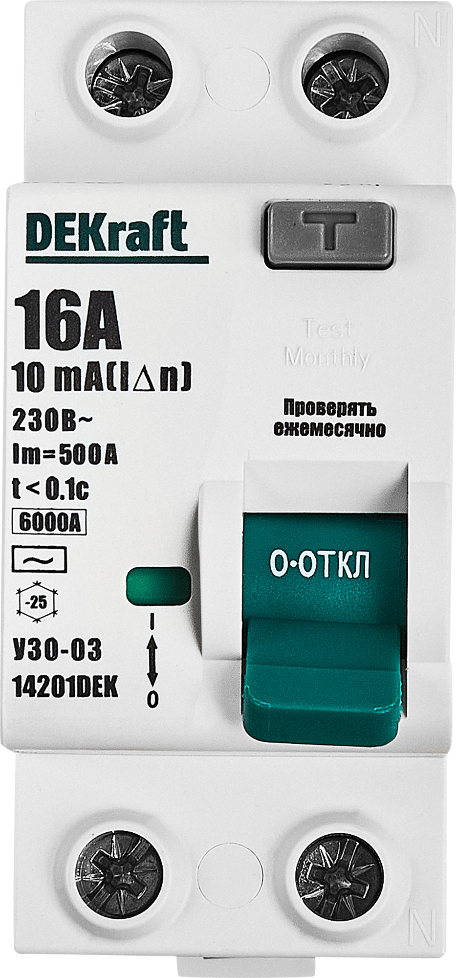 УЗО Dekraft ВДТ УЗО-03 2P 16 А 10 мА 6 кА АС14201DEK - 1