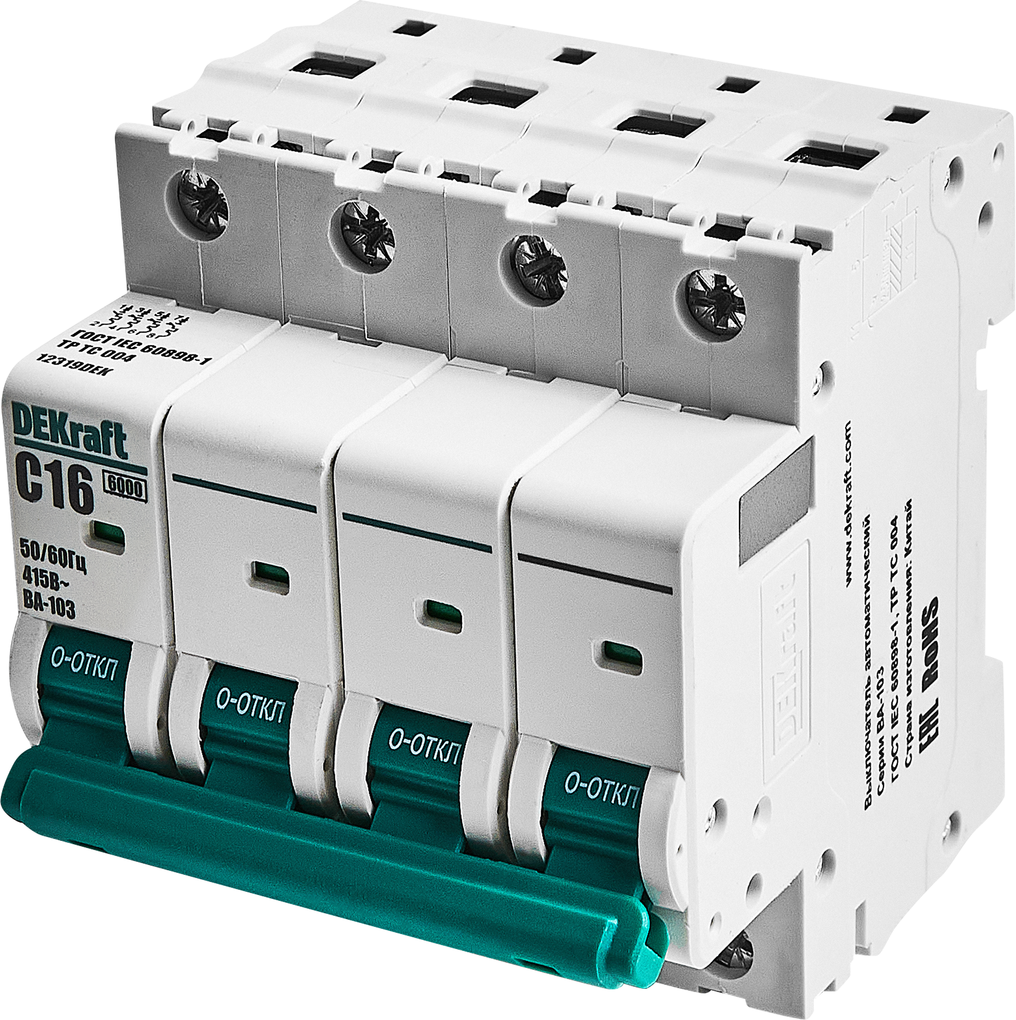 Изображение товара Автоматический выключатель Dekraft ВА-103 4P 16A 6kA Китай